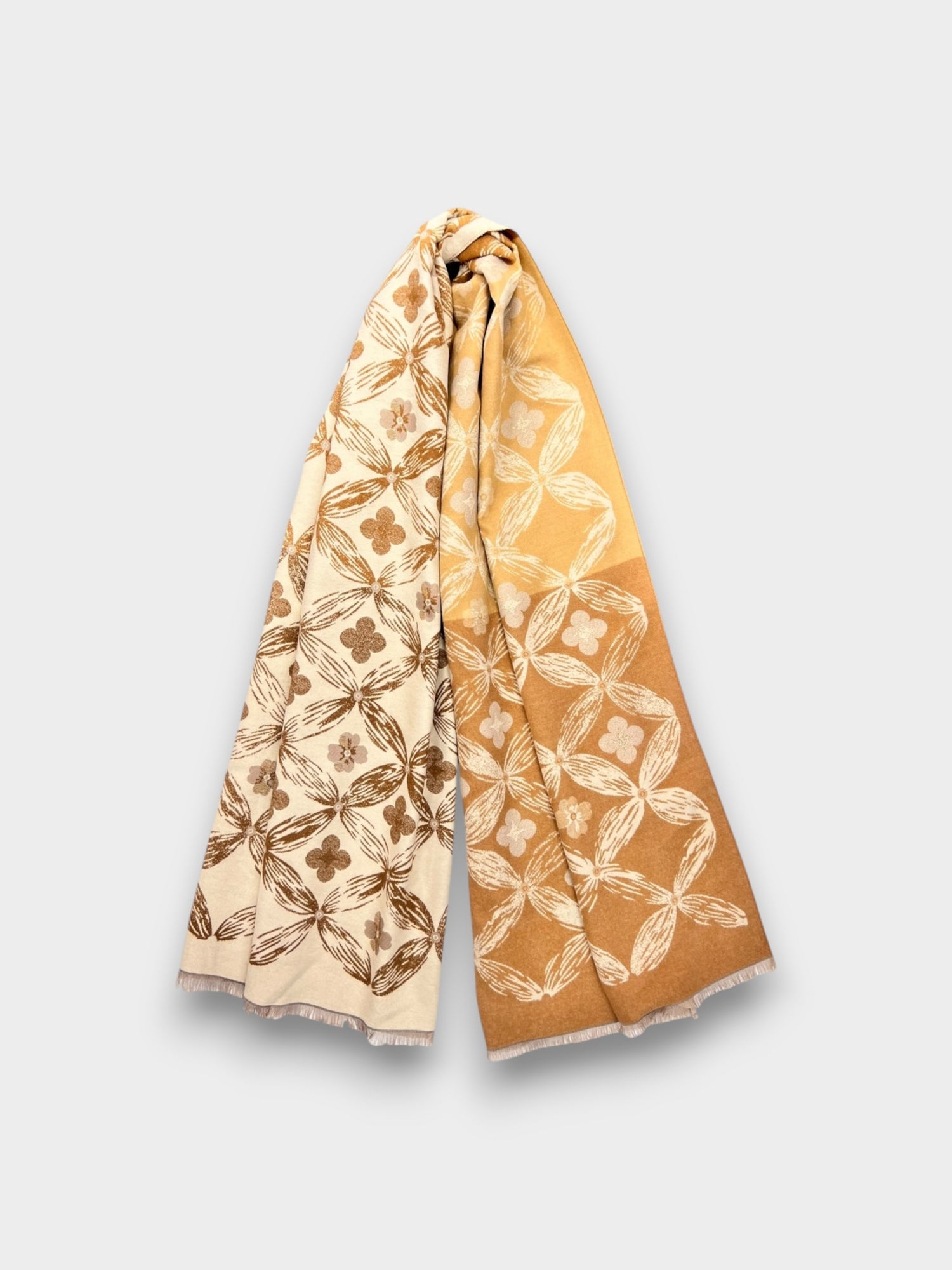 Geometric Bloom Cashmere Blend Scarf - Beige