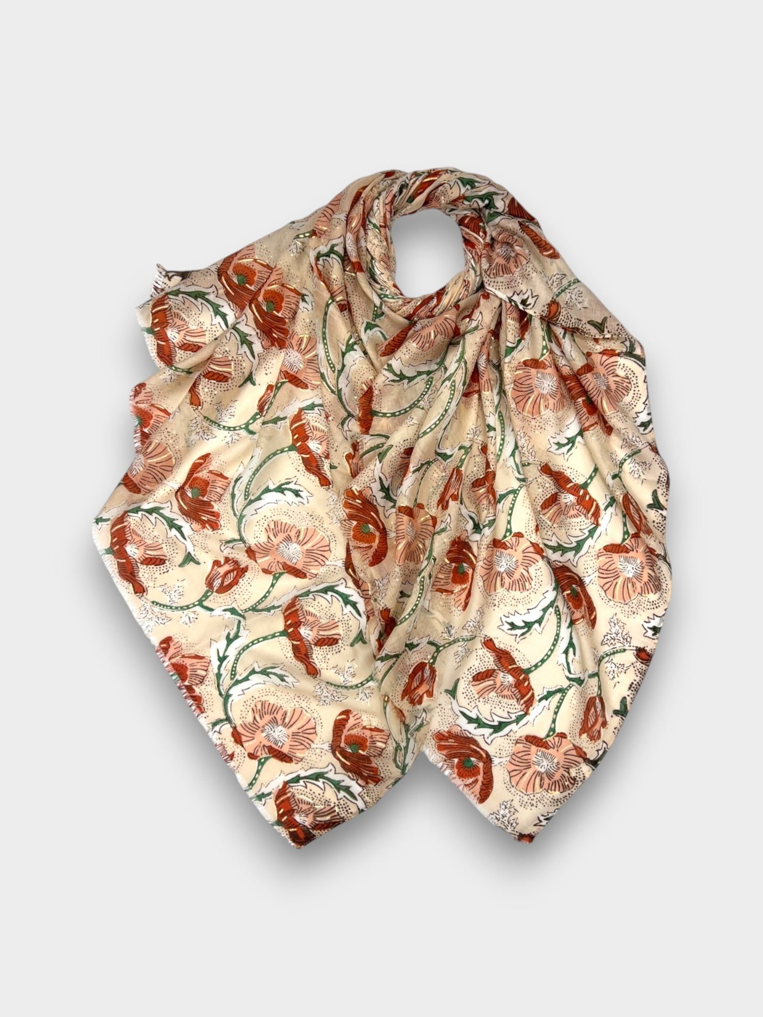 Summer poppy flower print scarf - Beige