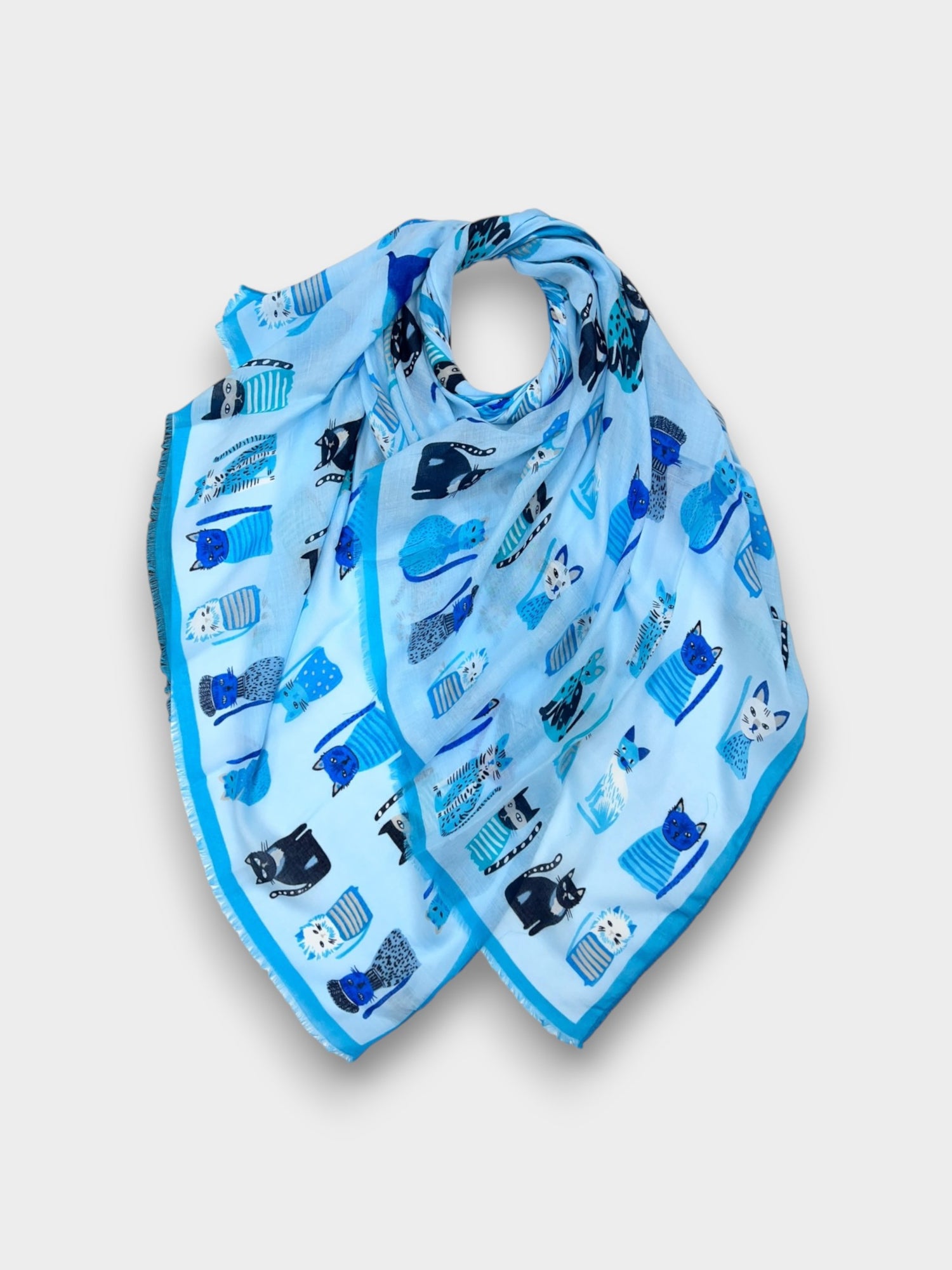 Cats wearing hats print scarf - Blue