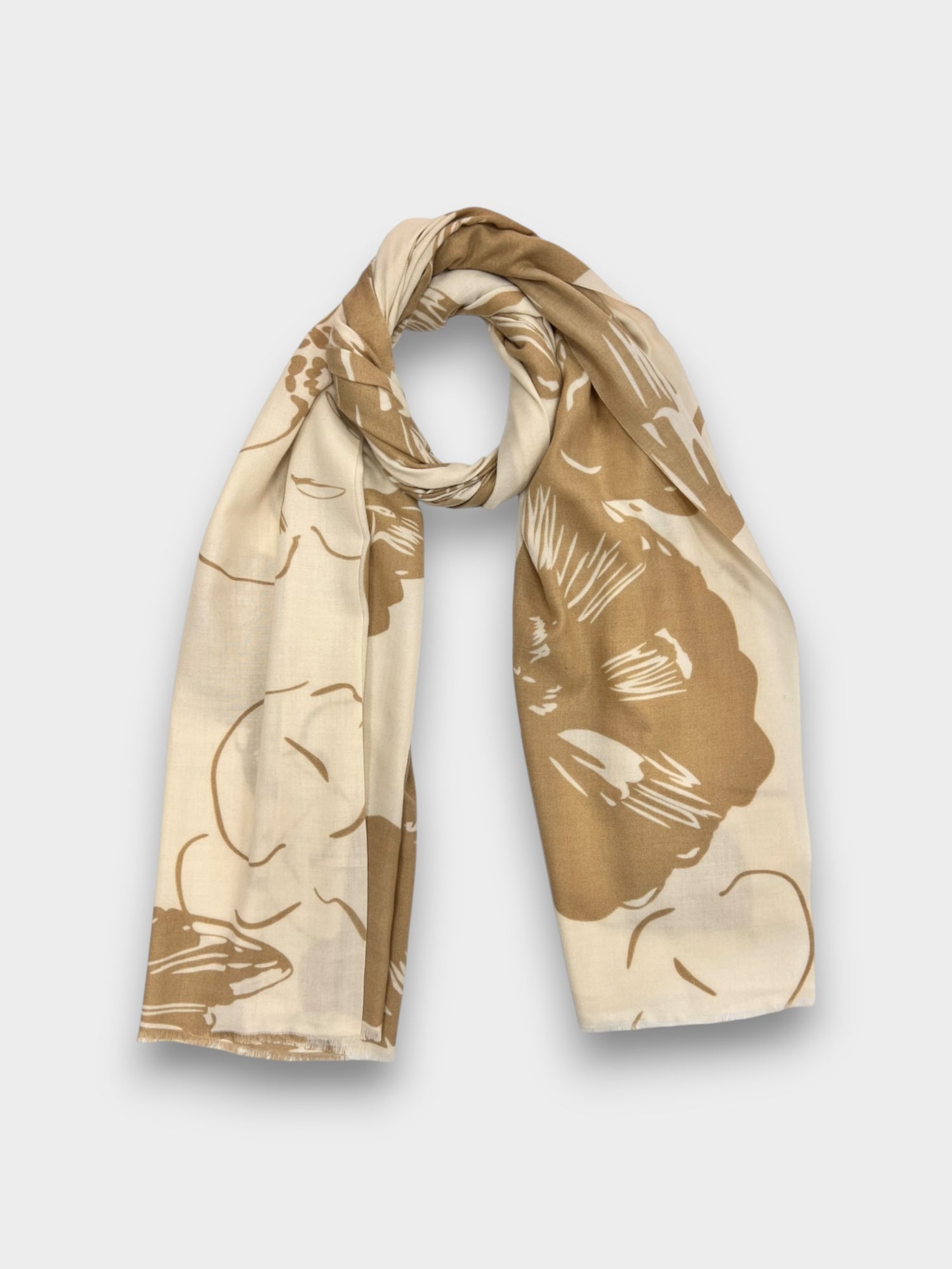 Flower sketch print of medium weight scarf - Beige