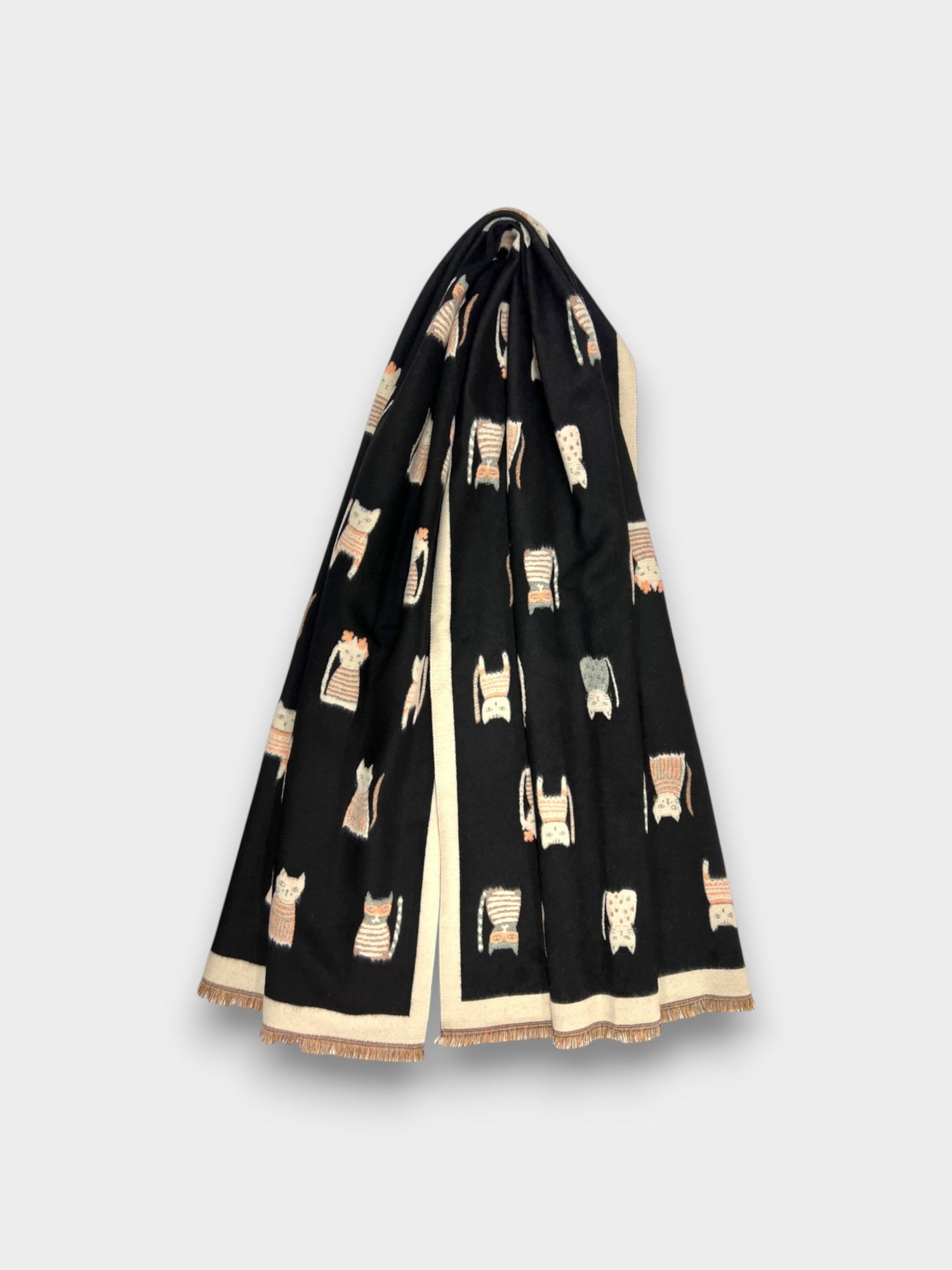 Colourful Cat prints on Wool blend - Black