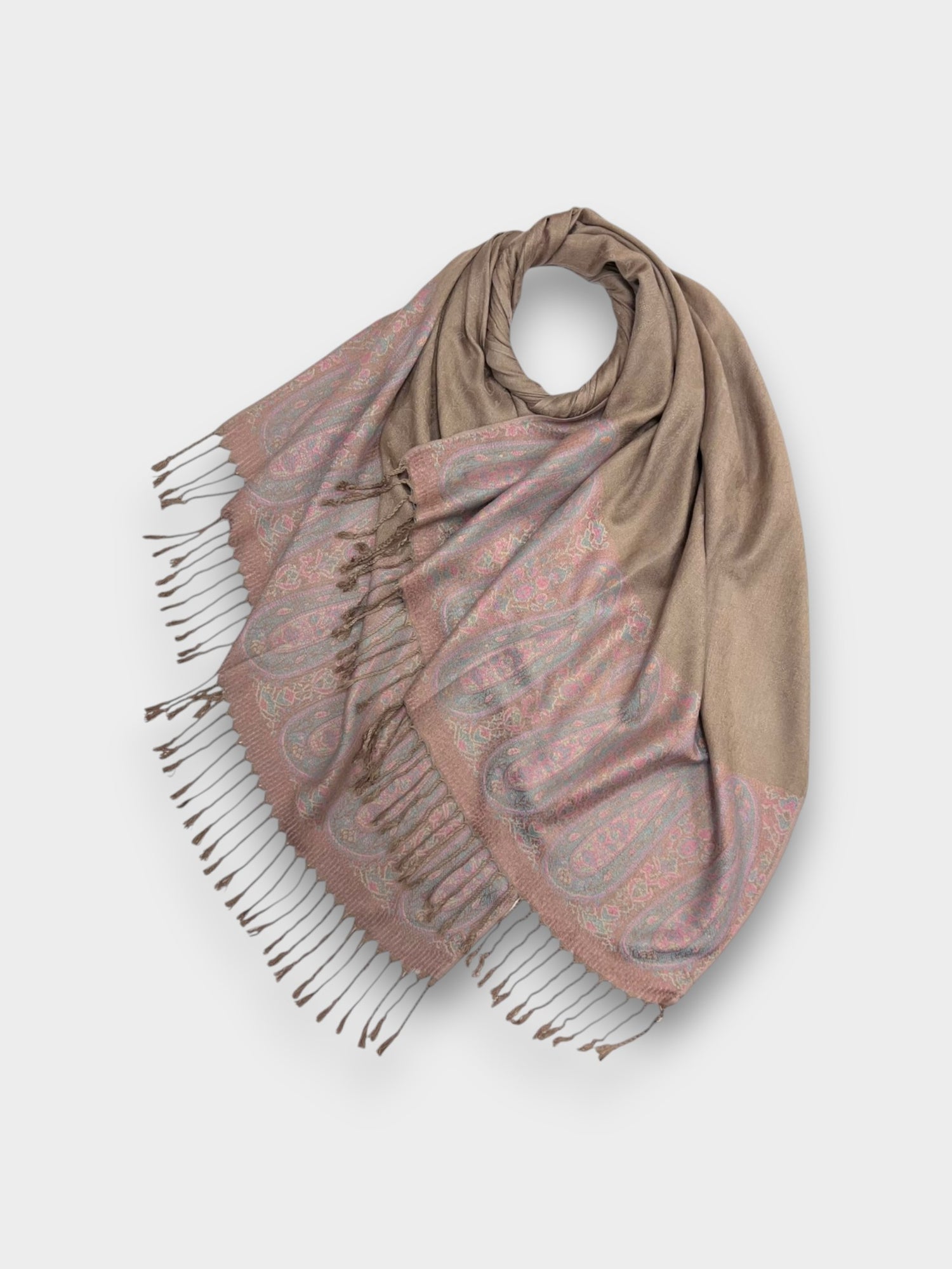 Pashmina - Two Tone Paisley Print - Mocca