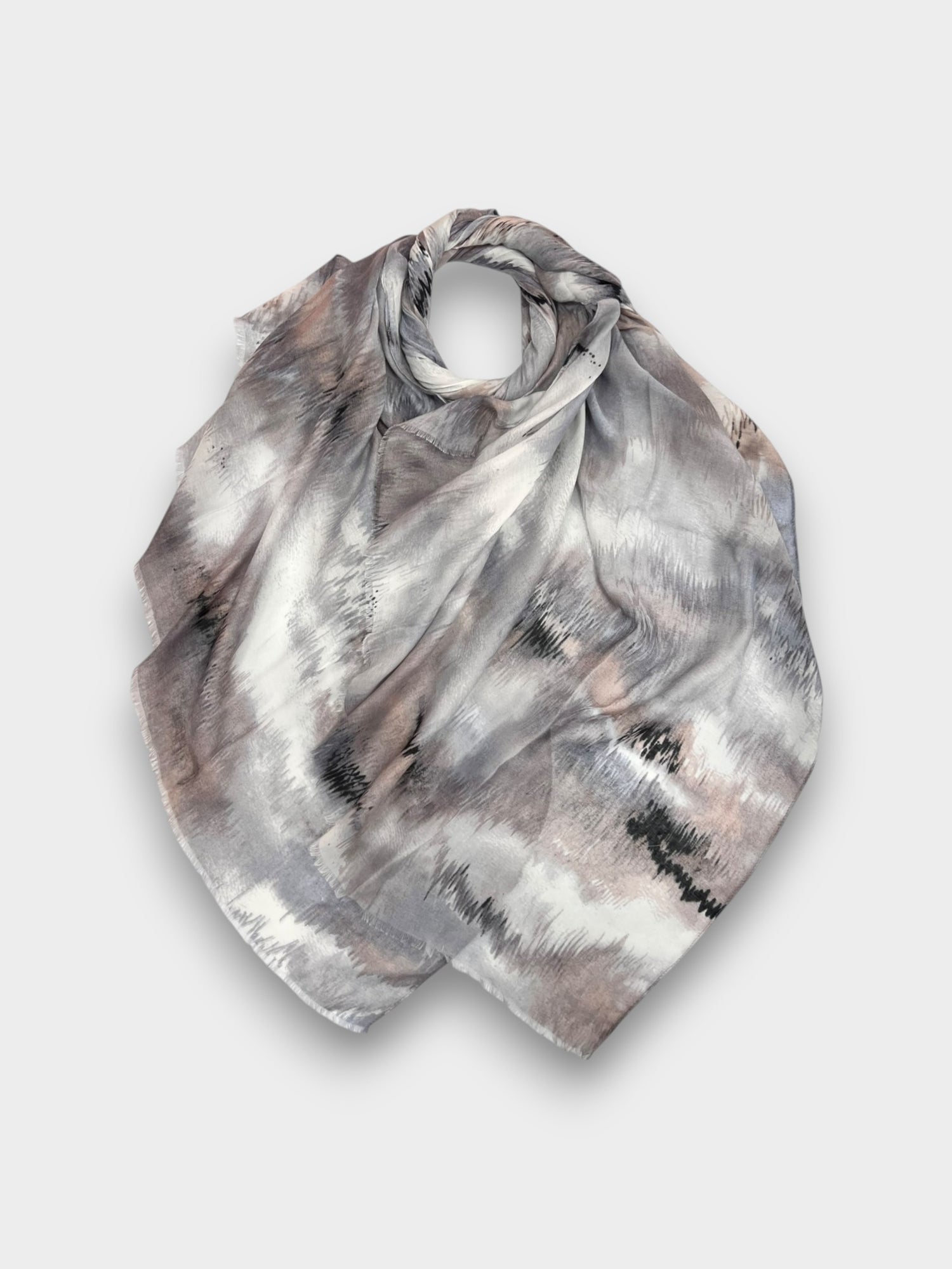 Abstract brush strokes print on medium weight scarf - Gray