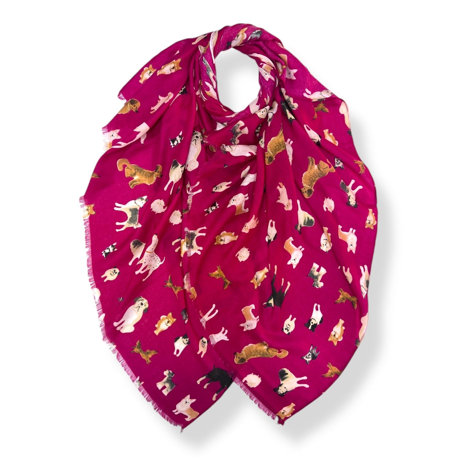 Dog Print With Mix Breeds On Medium Lightweight Scarf - Fuscia