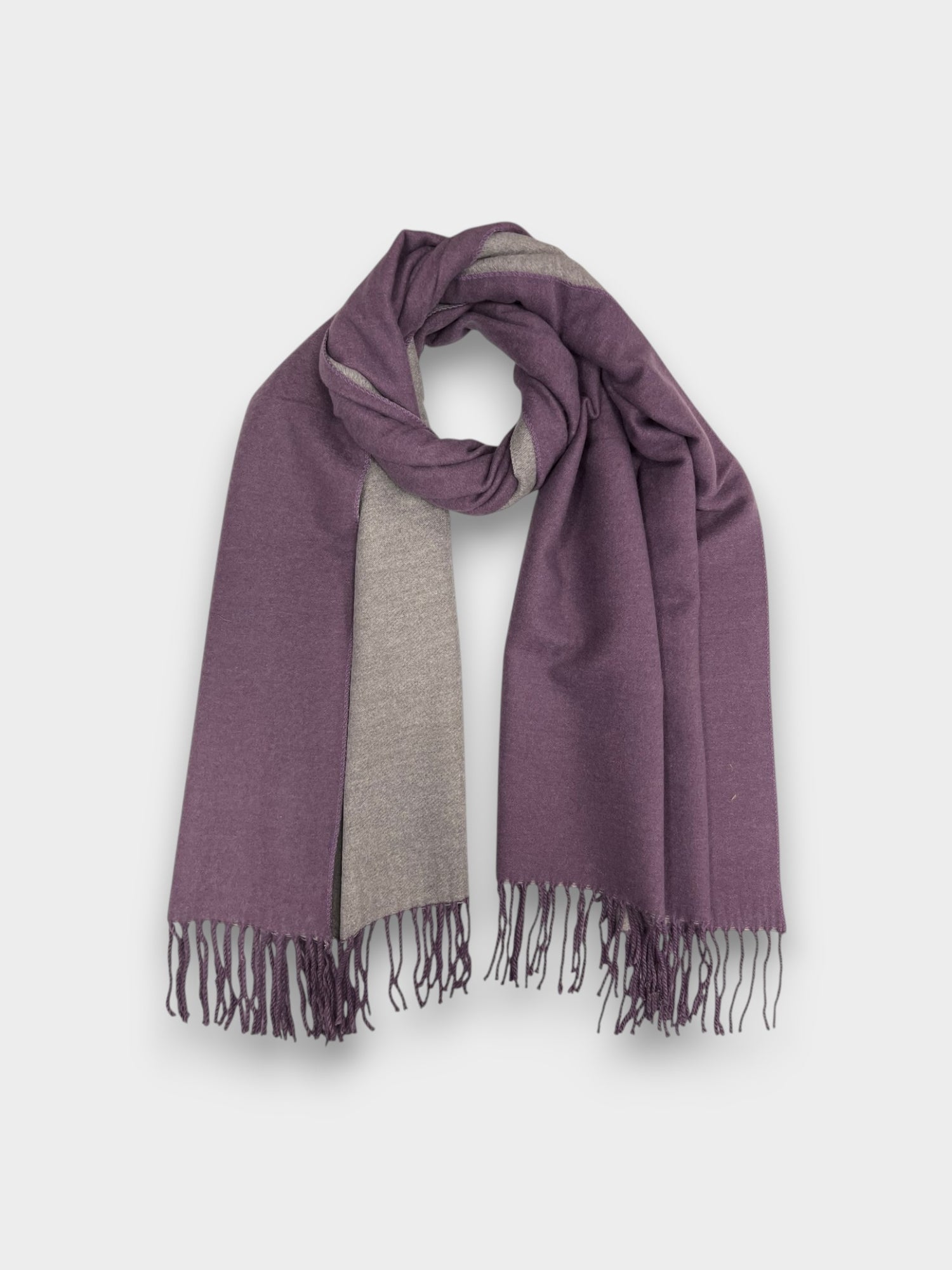 Two tone plain cashmere blend scarf with tassels - Purple