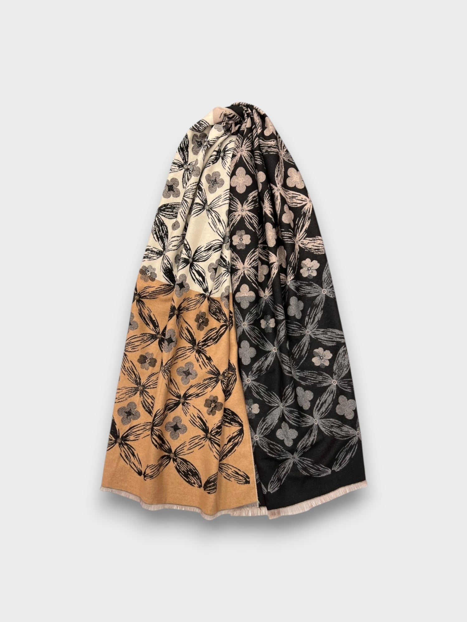 Geometric Bloom Cashmere Blend Scarf - Gray