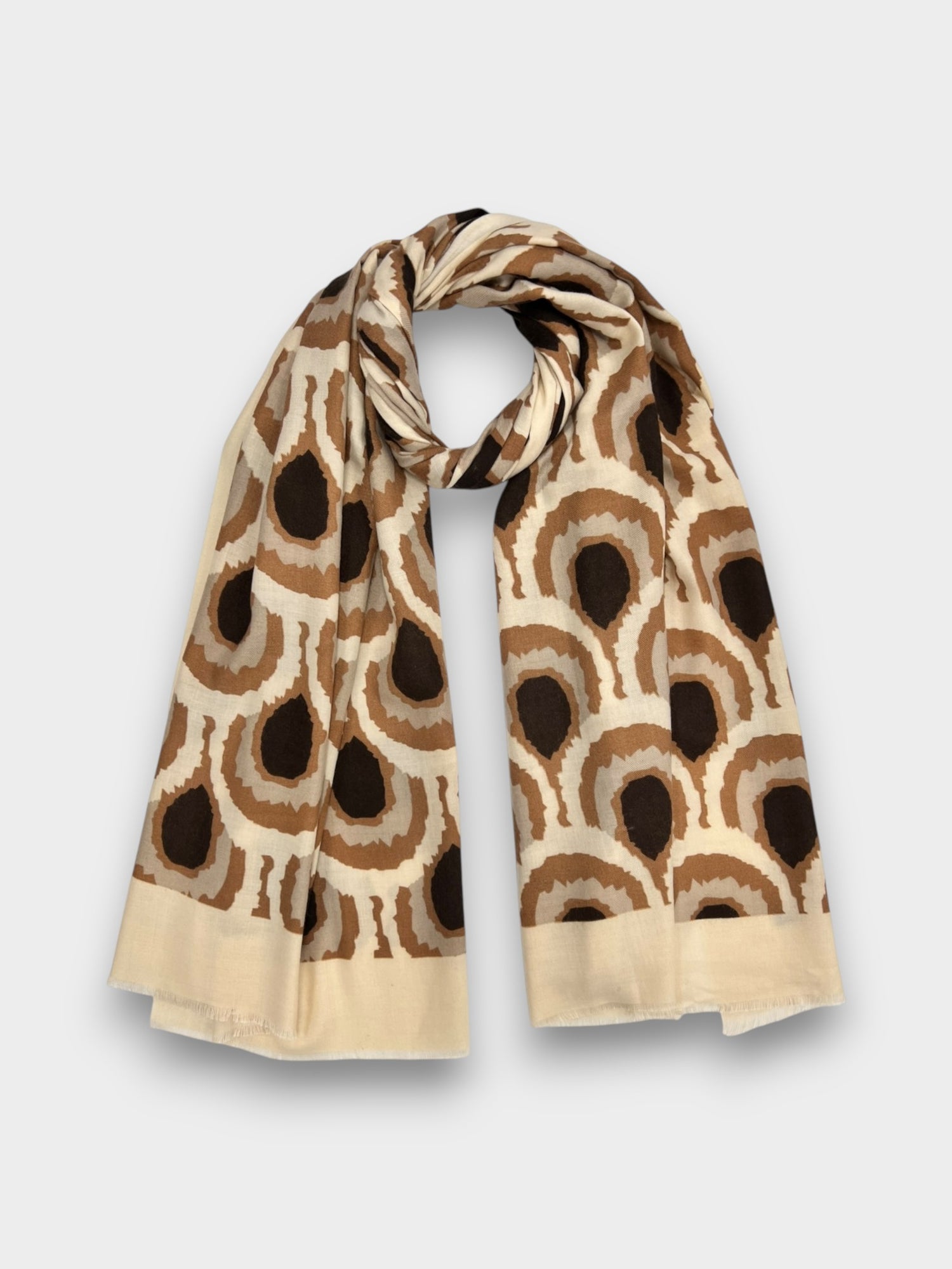 Peacock feather print of medium weight scarf - Cream