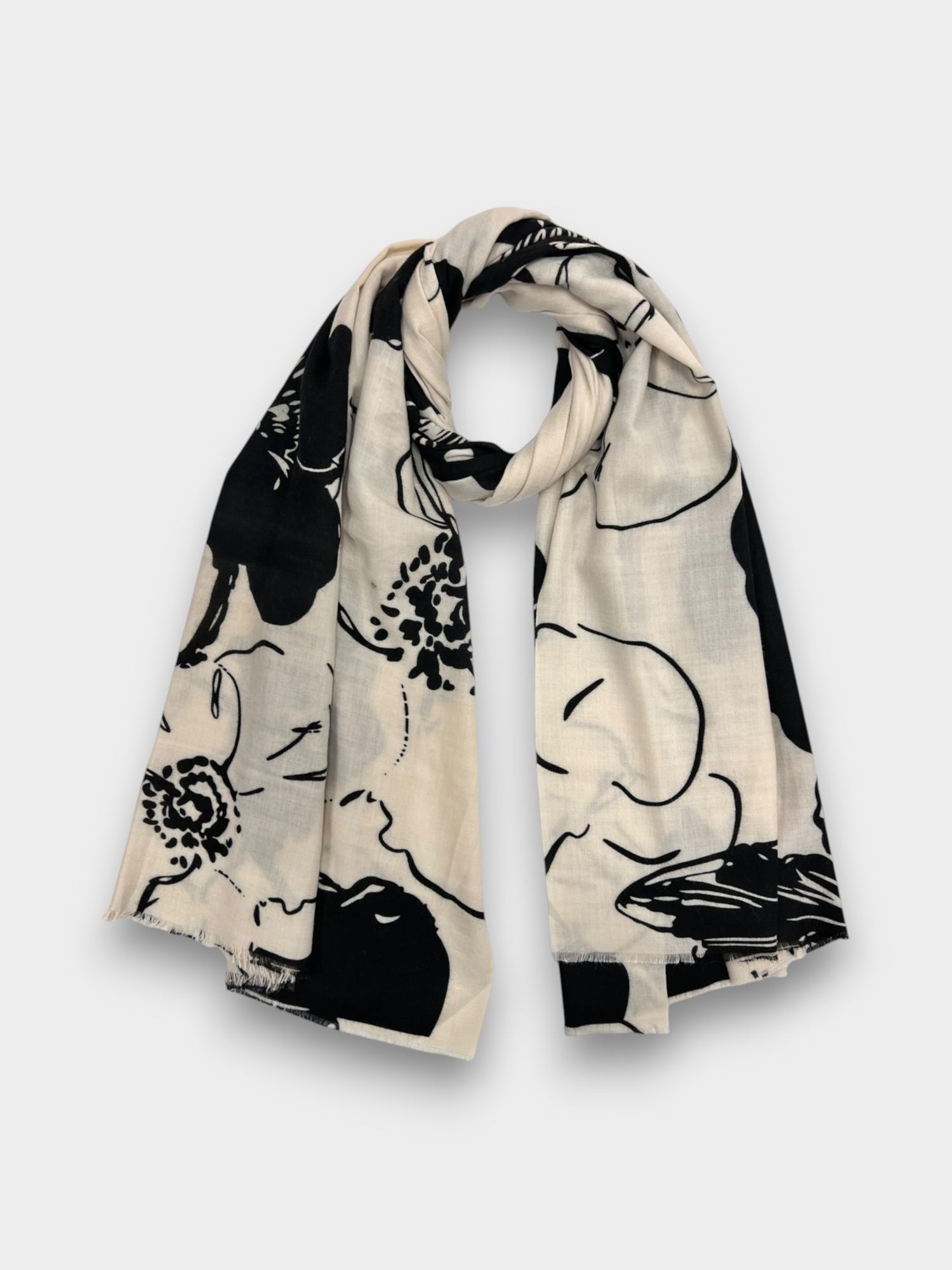 Flower sketch print of medium weight scarf - Cream