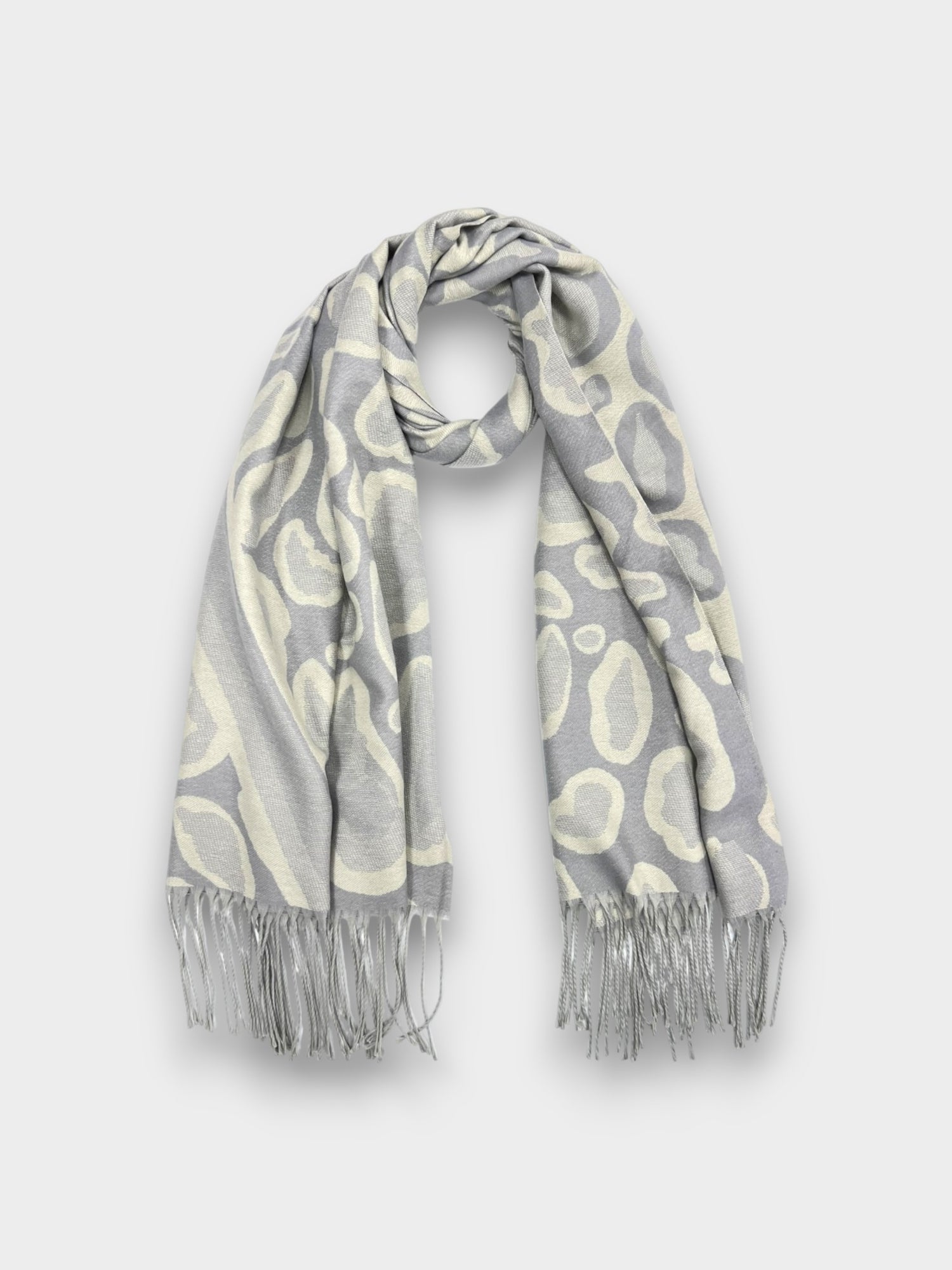 Bold Leopard Print Scarf with Tassels - Grey