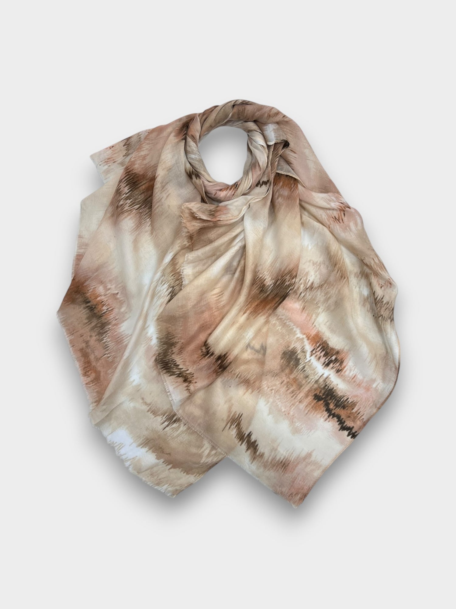Abstract brush strokes print on medium weight scarf - Beige