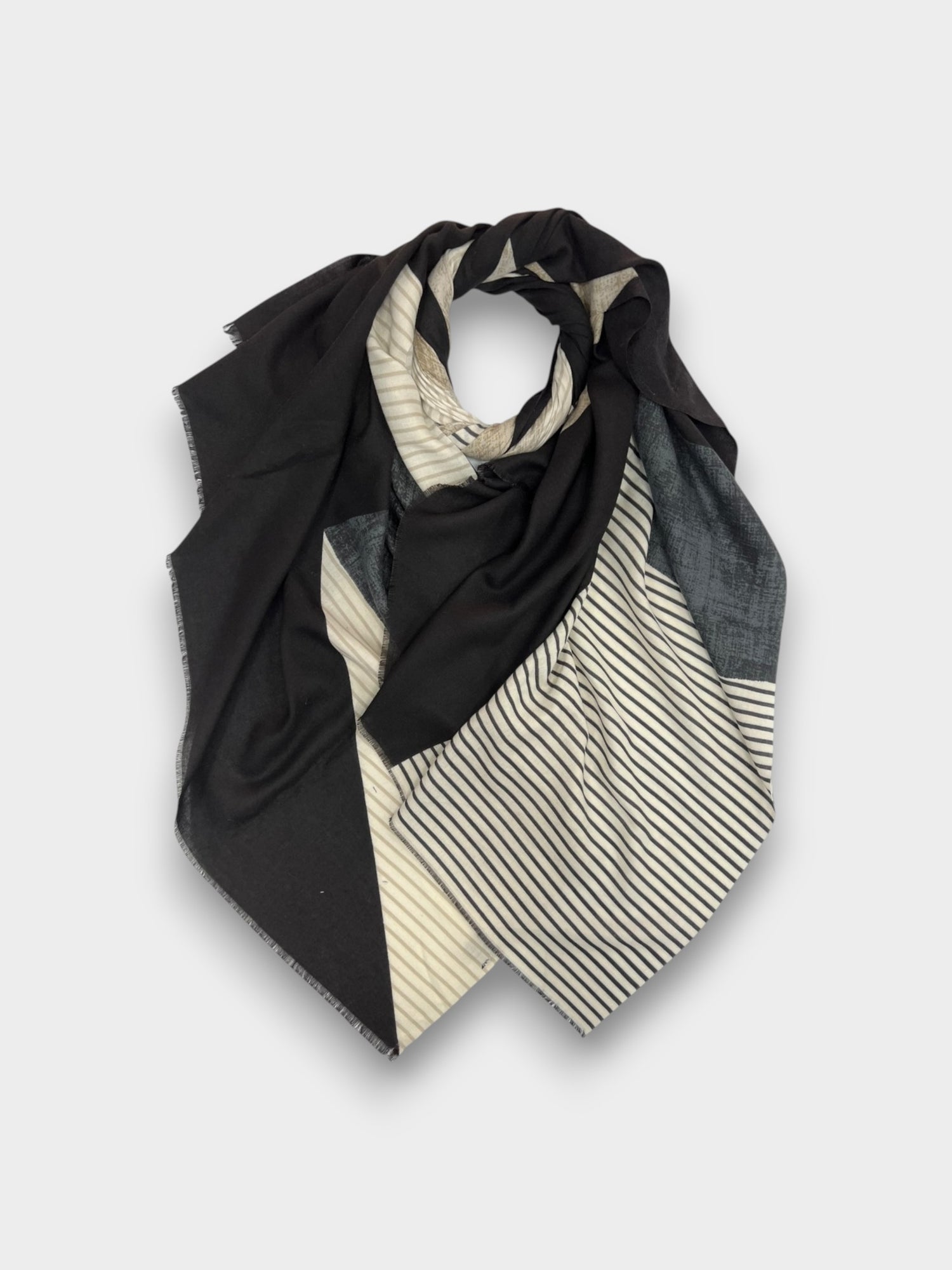 Monochrome Stripe Wool Blend Scarf medium weight - Black