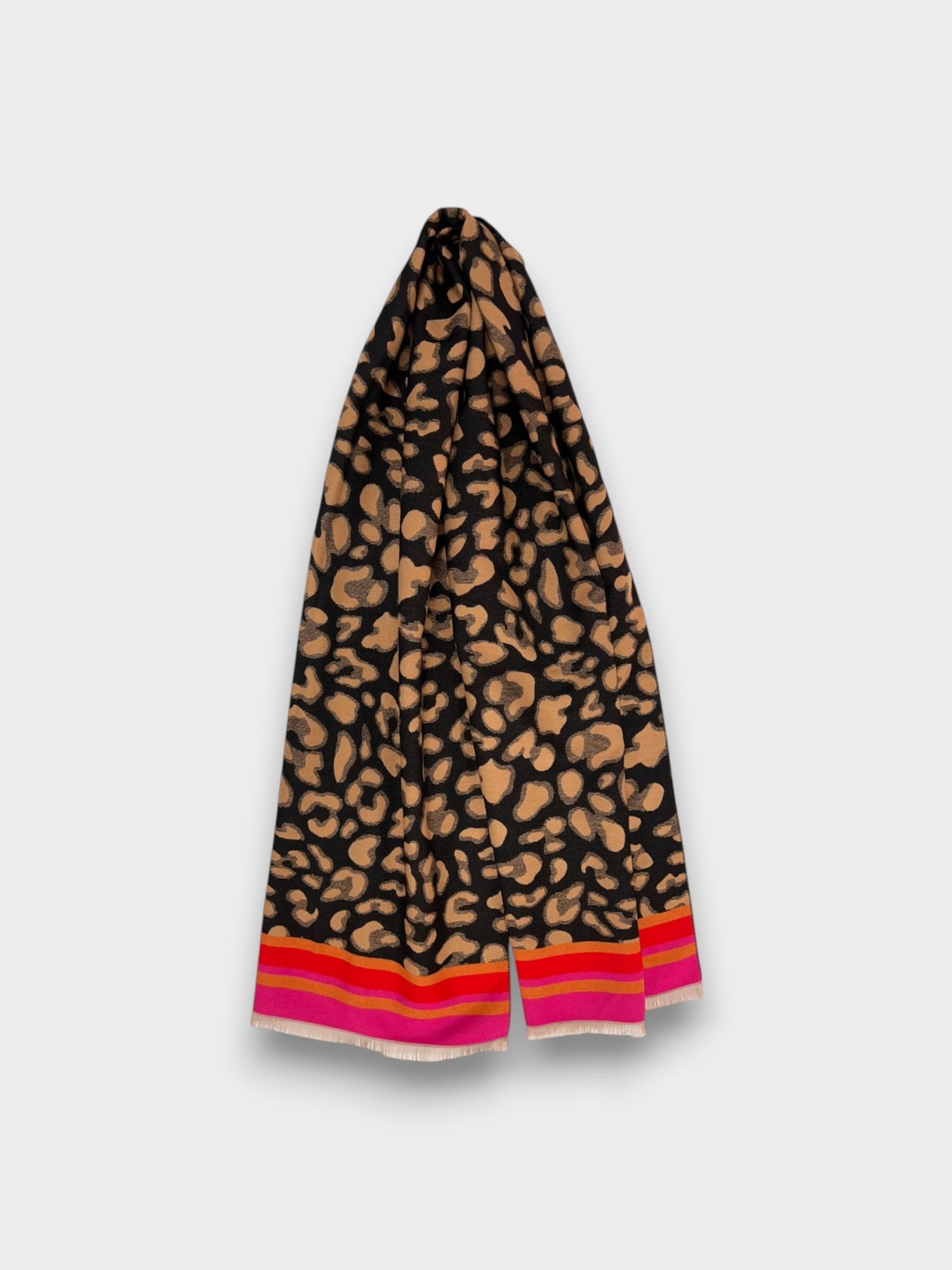 Leopard print with colouful border cashmere blend - Red