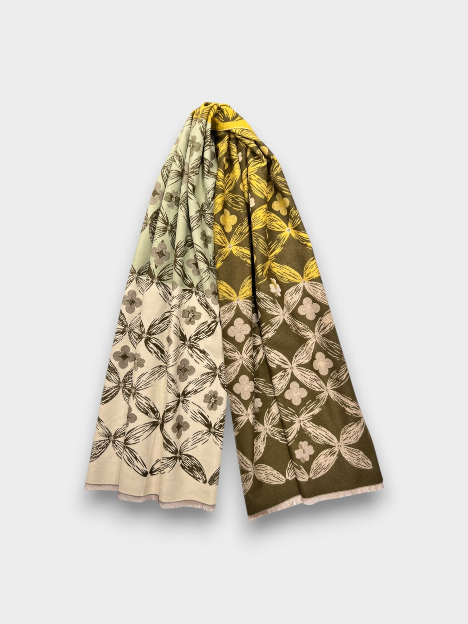 Geometric Bloom Cashmere Blend Scarf - Mustard