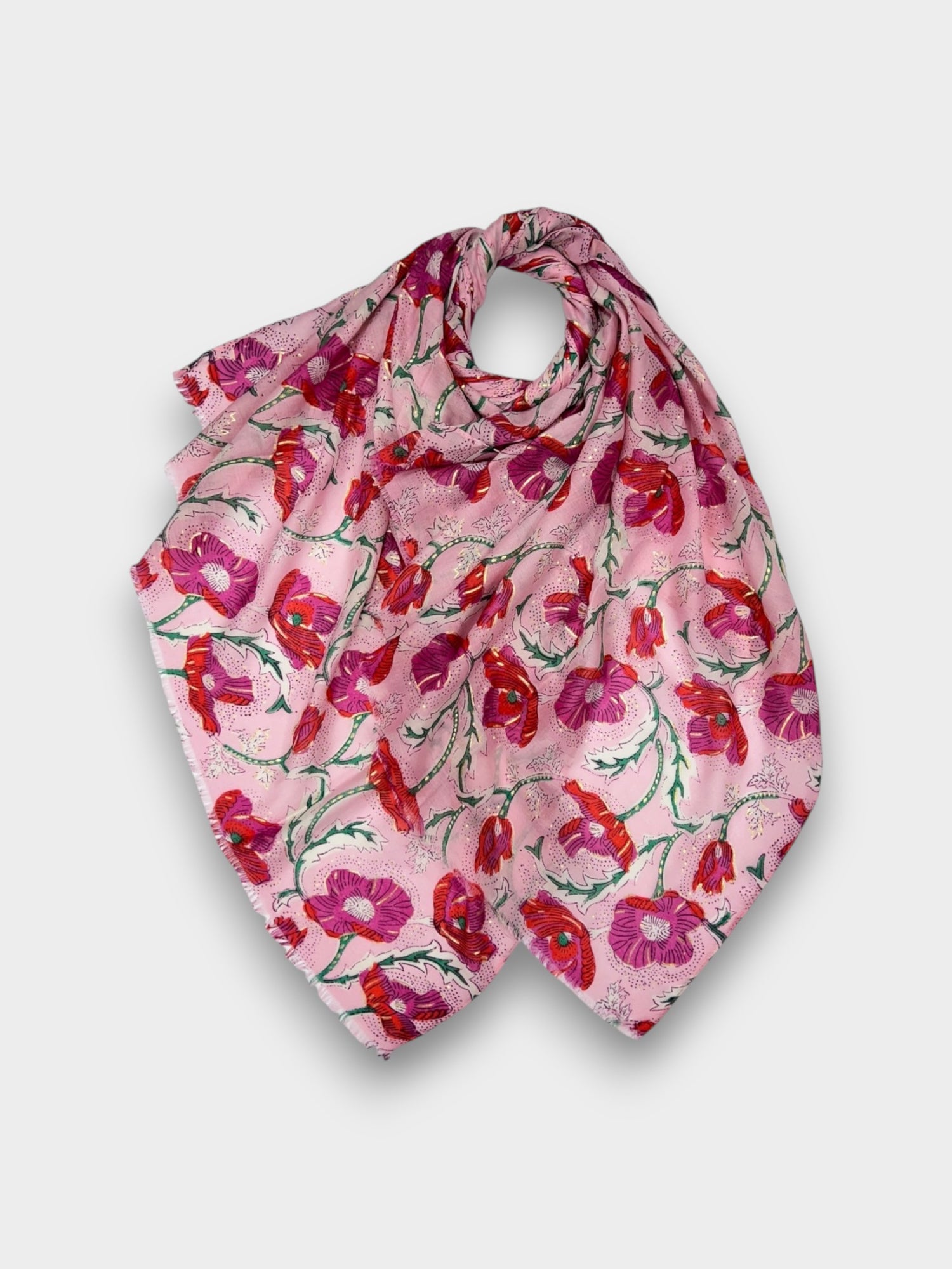 Summer poppy flower print scarf - Pink