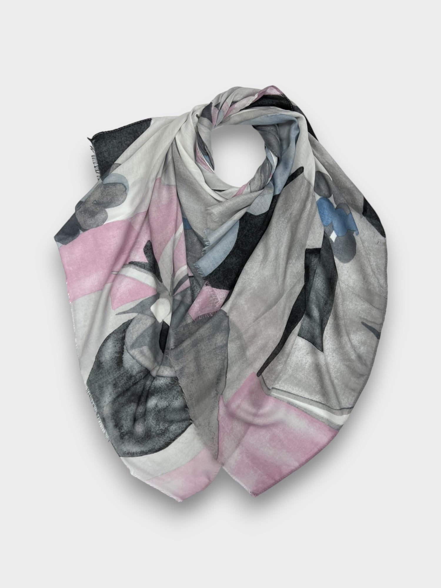 Soft Abstract painting on solid canvas scarf - Grey