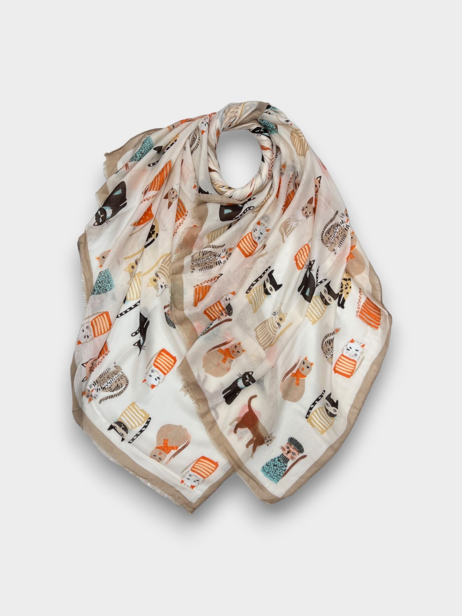 Cats wearing hats print scarf - Beige