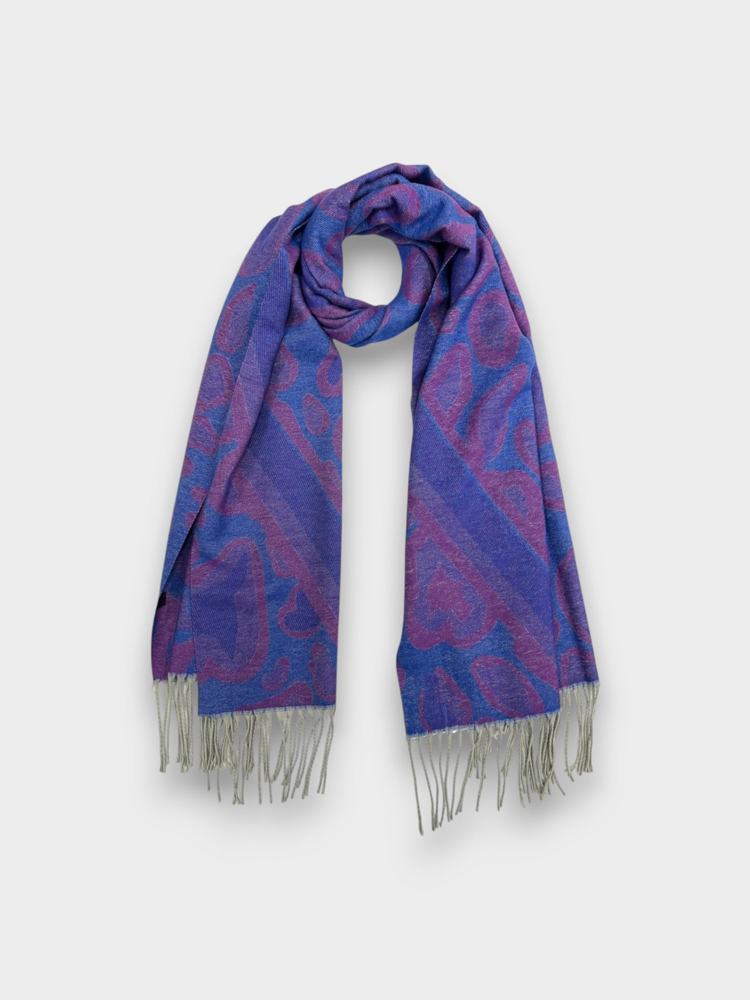 Bold Leopard Print Scarf with Tassels - Royal Blue