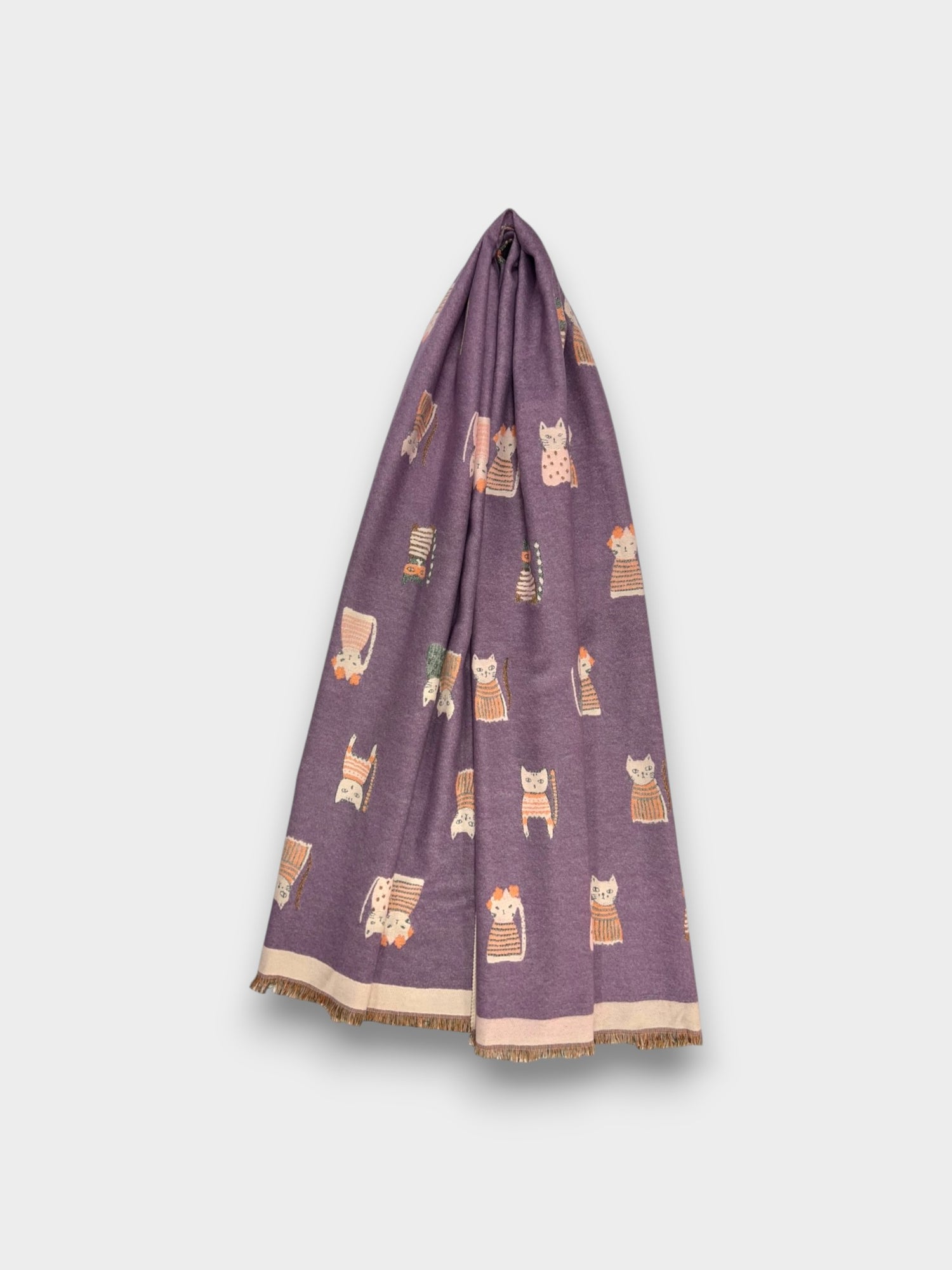 Colourful Cat prints on Wool blend - Lilac