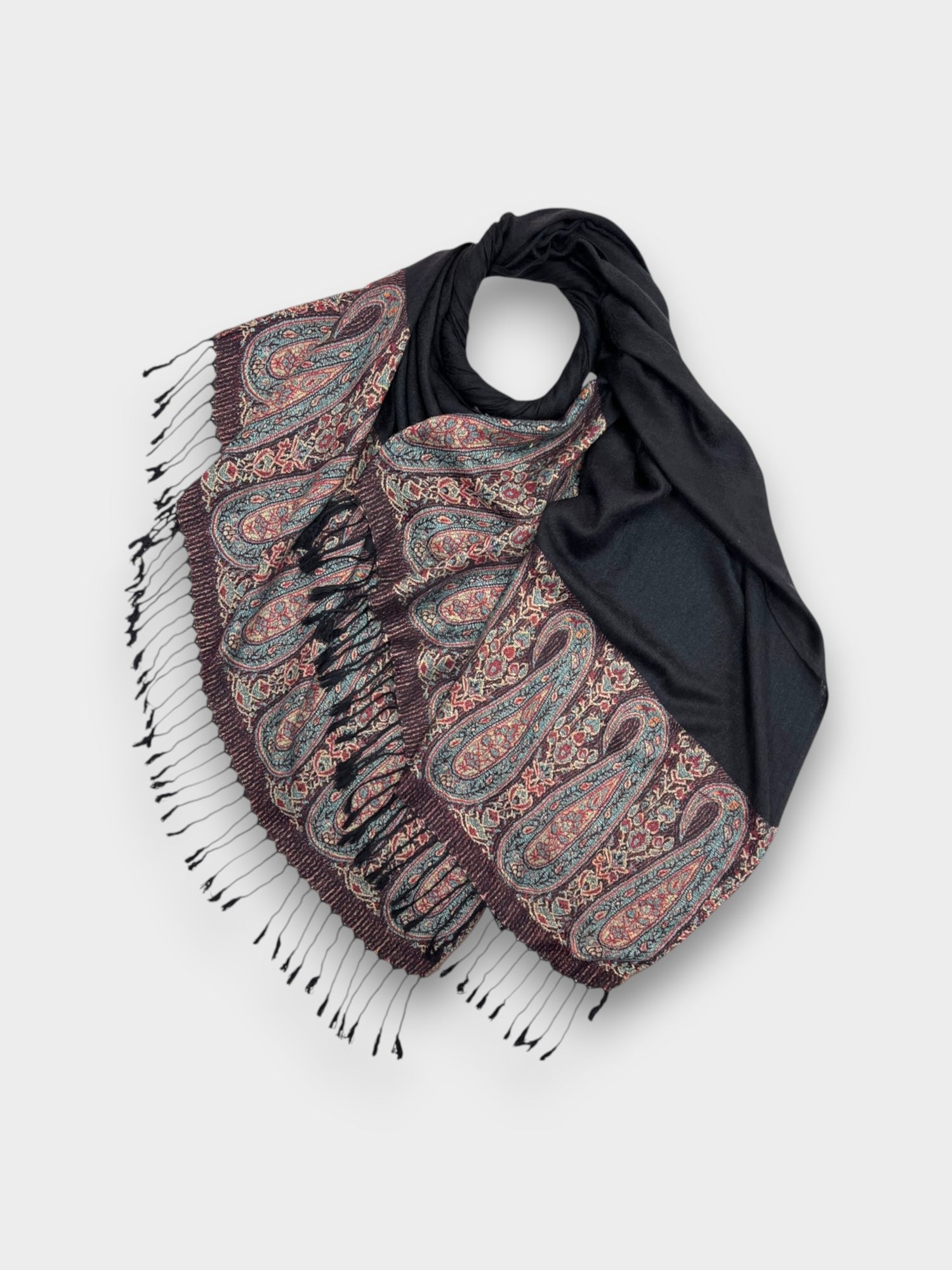Pashmina - Two Tone Paisley Print - Black