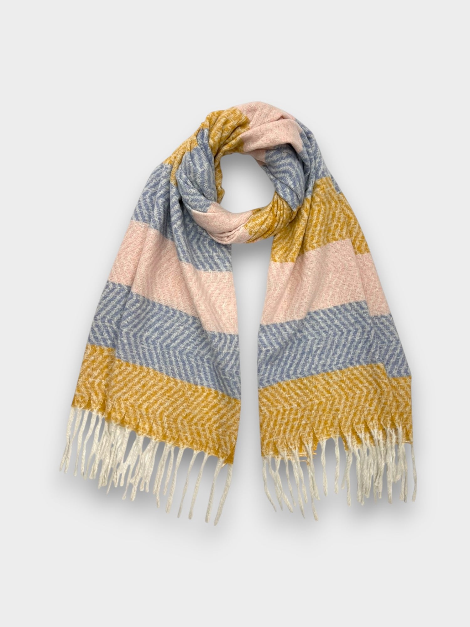 Colourfull striped zigzag winter scarf - Grey Pink