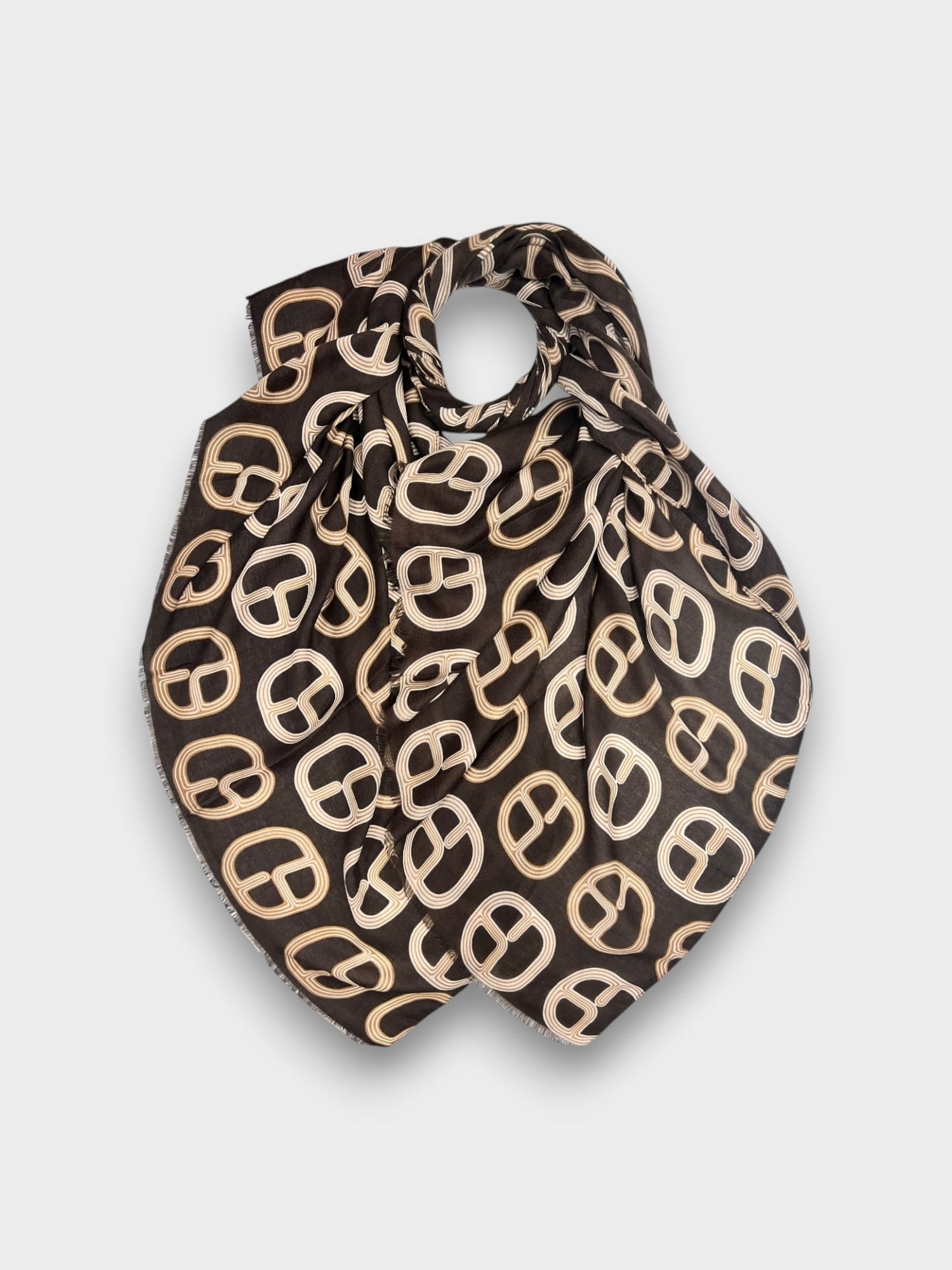 Buckle chain print scarf - Brown