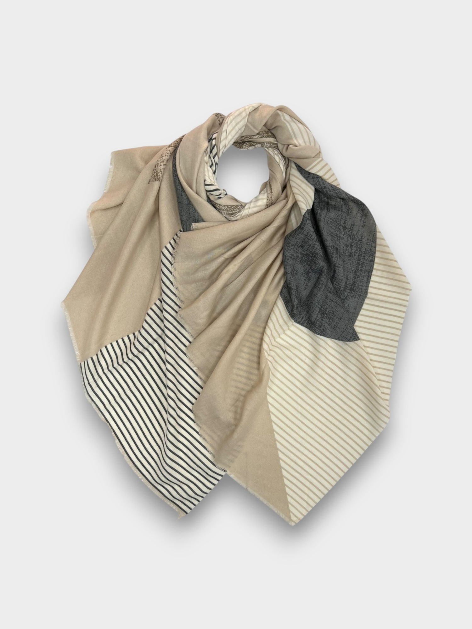 Monochrome Stripe Wool Blend Scarf medium weight - Cream