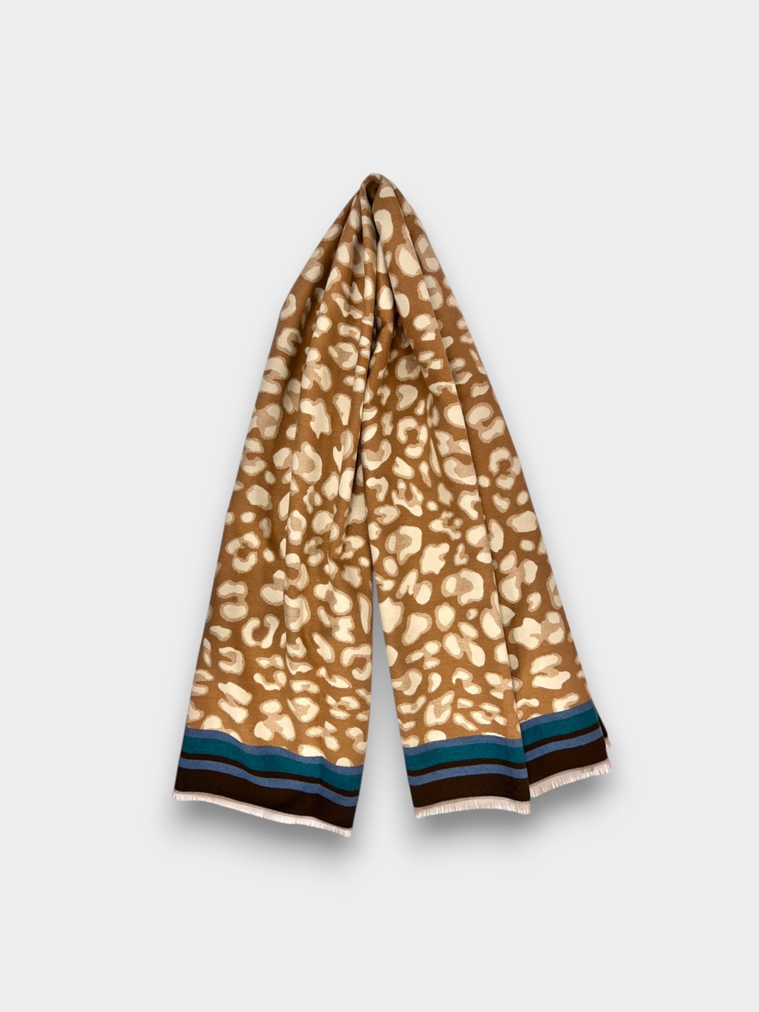 Leopard print with colouful border cashmere blend - Teal