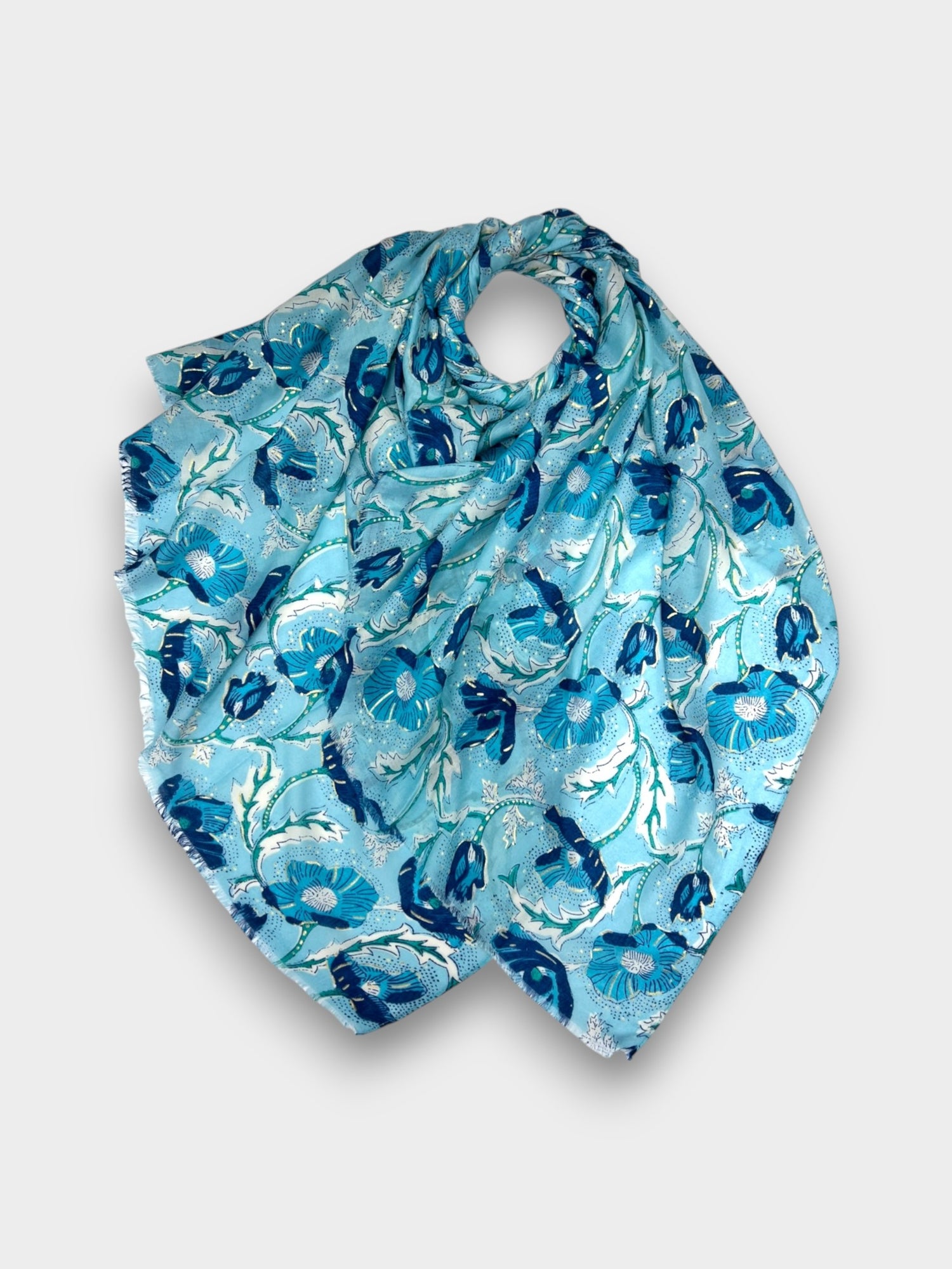 Summer poppy flower print scarf - Blue
