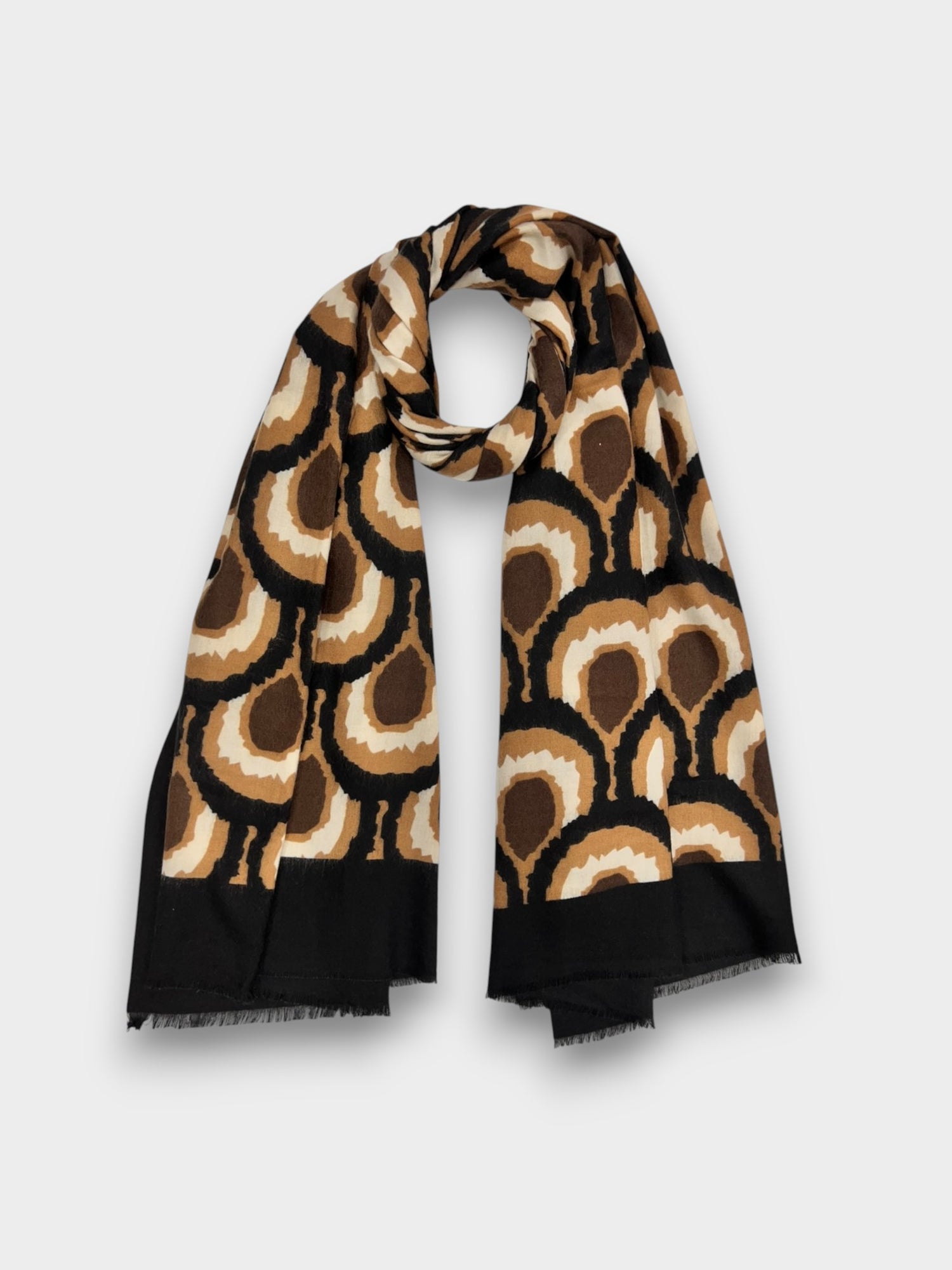 Peacock feather print of medium weight scarf - Brown