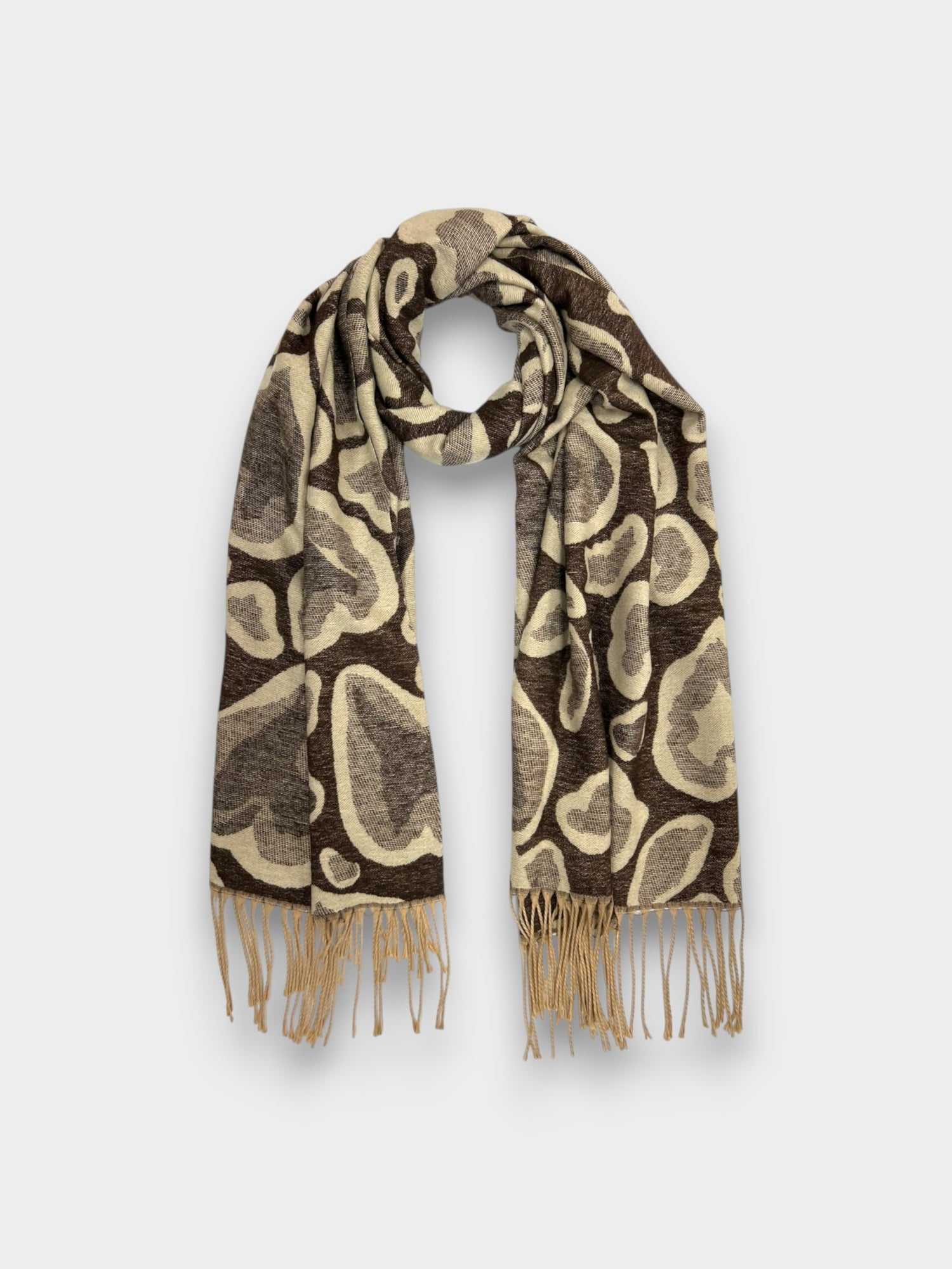 Bold Leopard Print Scarf with Tassels - Brown
