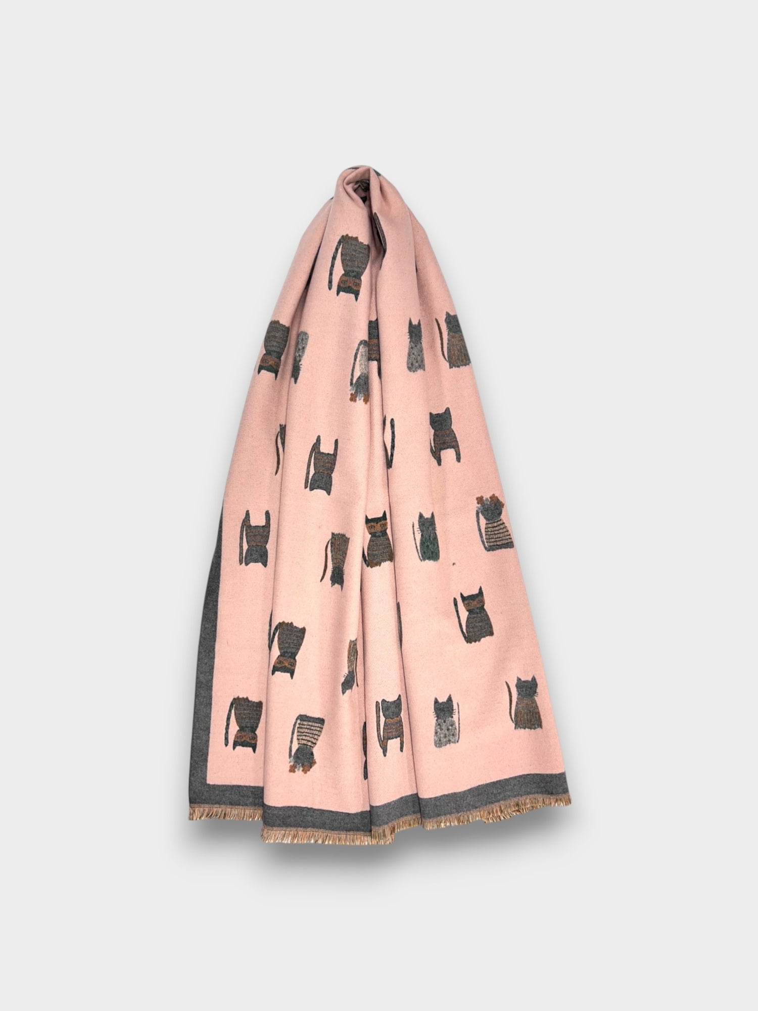 Colourful Cat prints on Wool blend - Baby pink