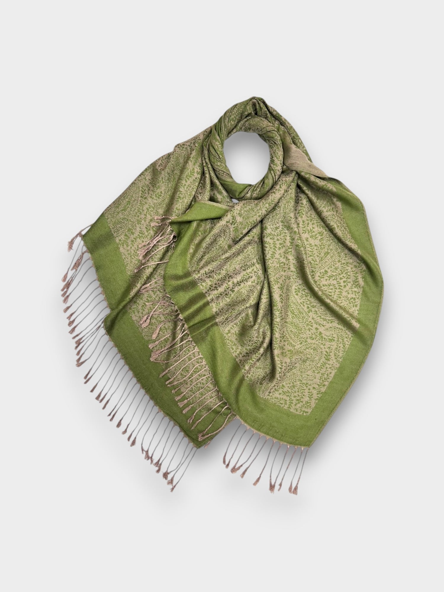 Pashmina With Tassels - Classic Paisley - Lime Green