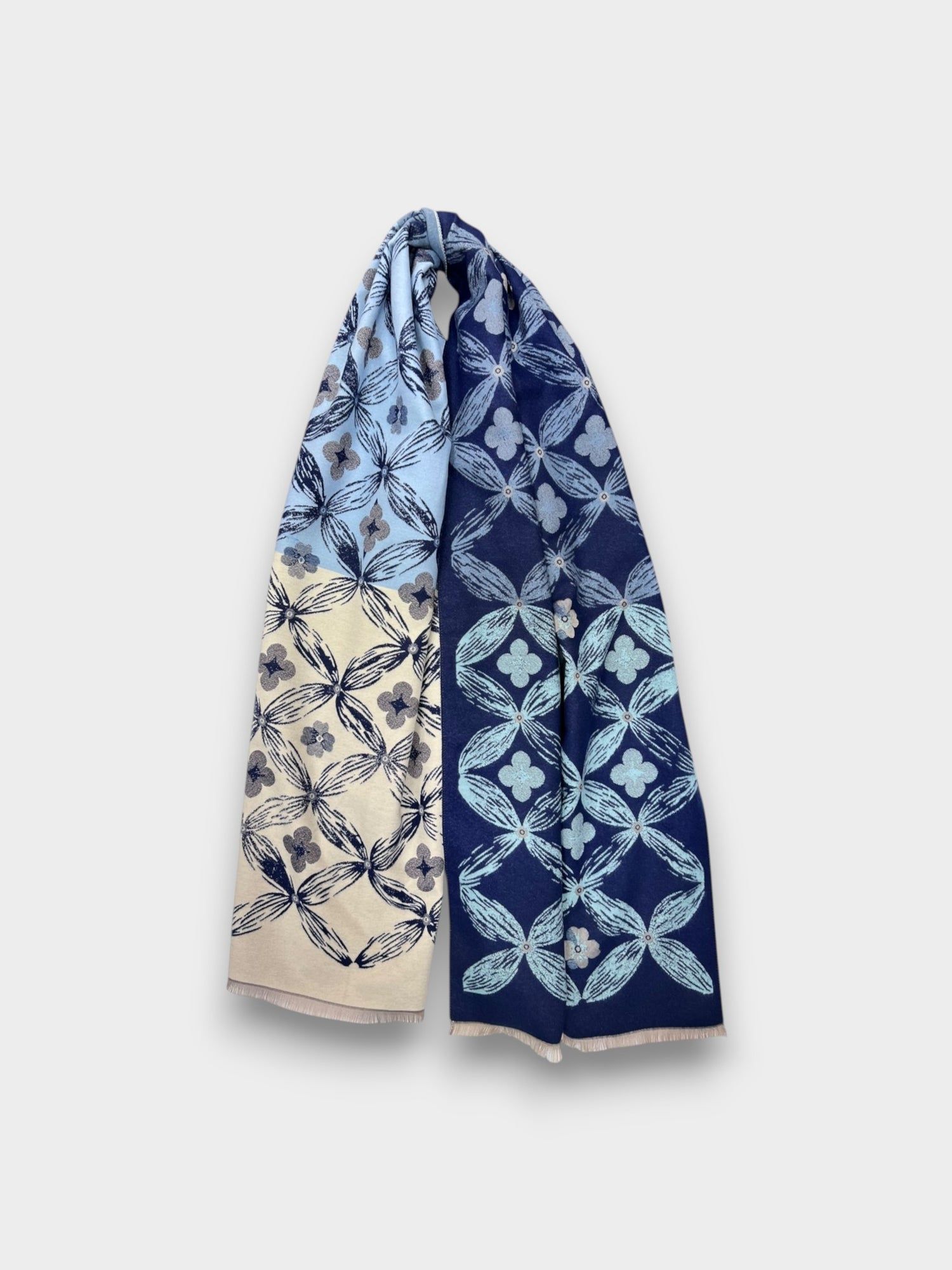 Geometric Bloom Cashmere Blend Scarf - Blue