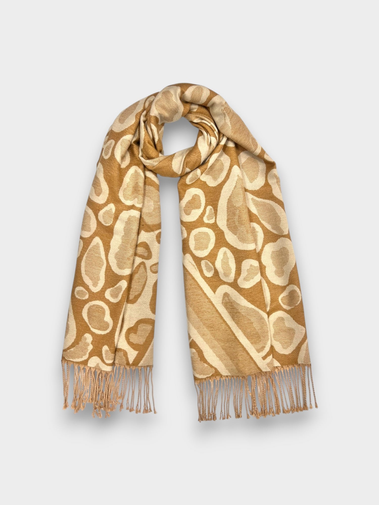 Bold Leopard Print Scarf with Tassels - Beige
