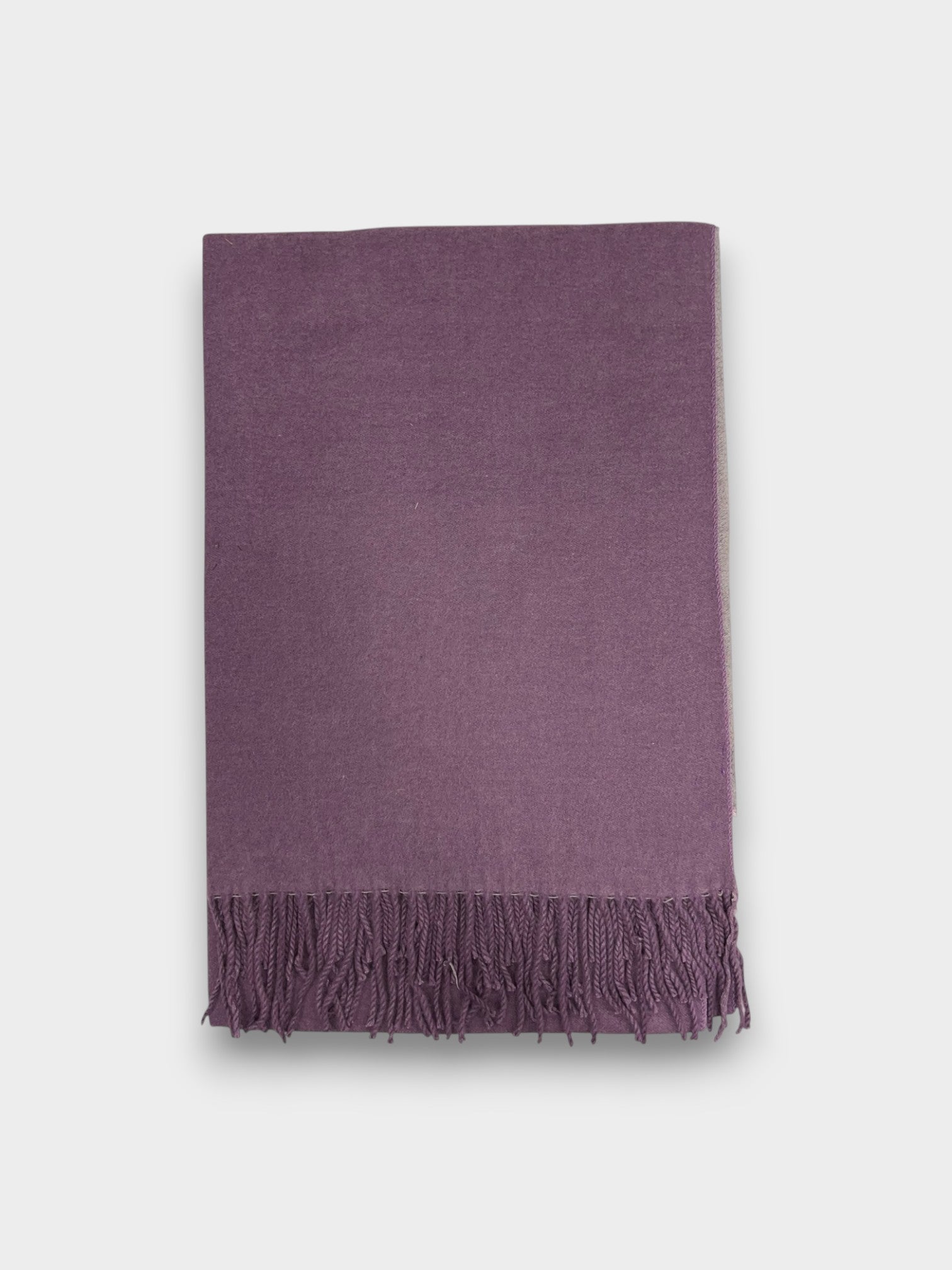 Two tone plain cashmere blend scarf with tassels