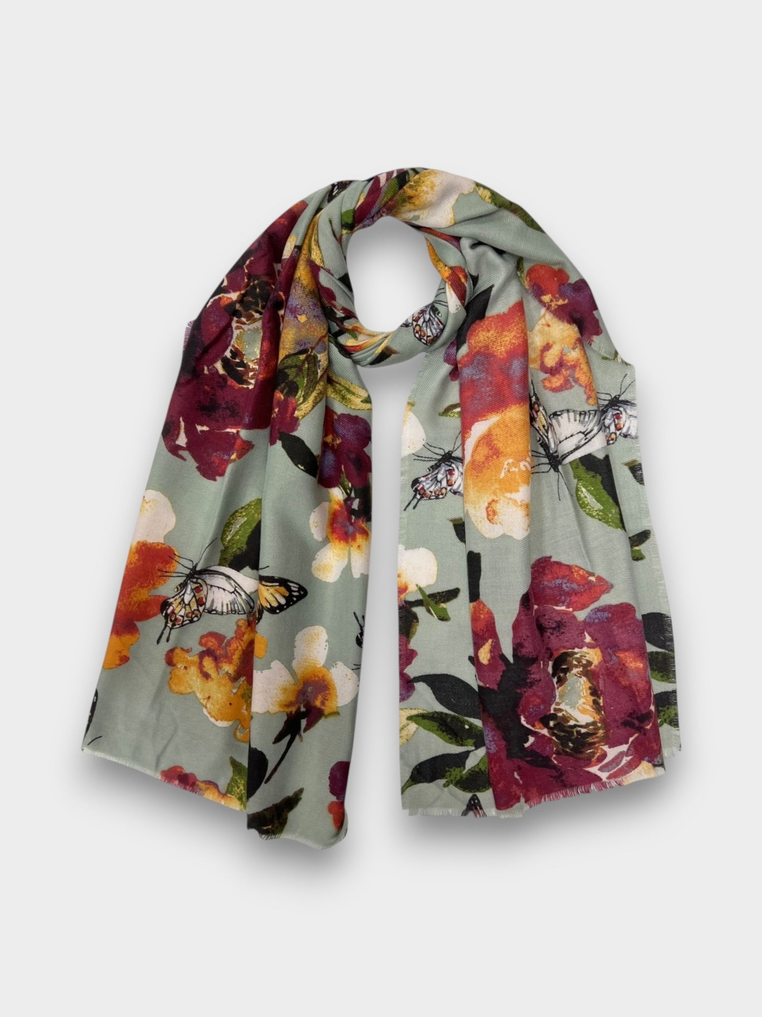 Butterfly and Floral Print Scarf - Default Title