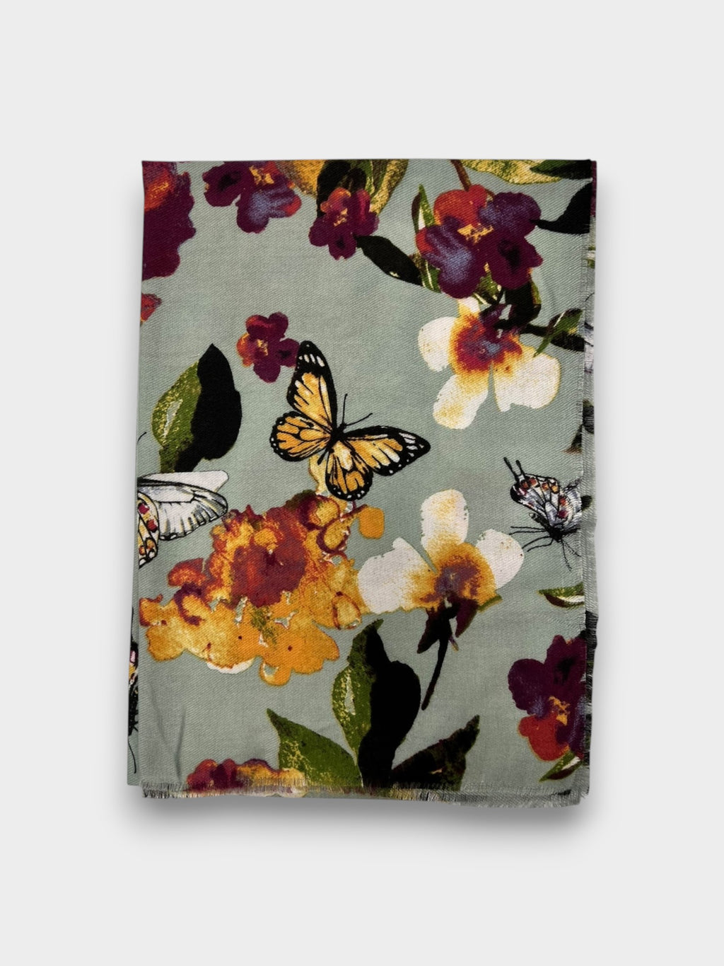 Butterfly and Floral Print Scarf