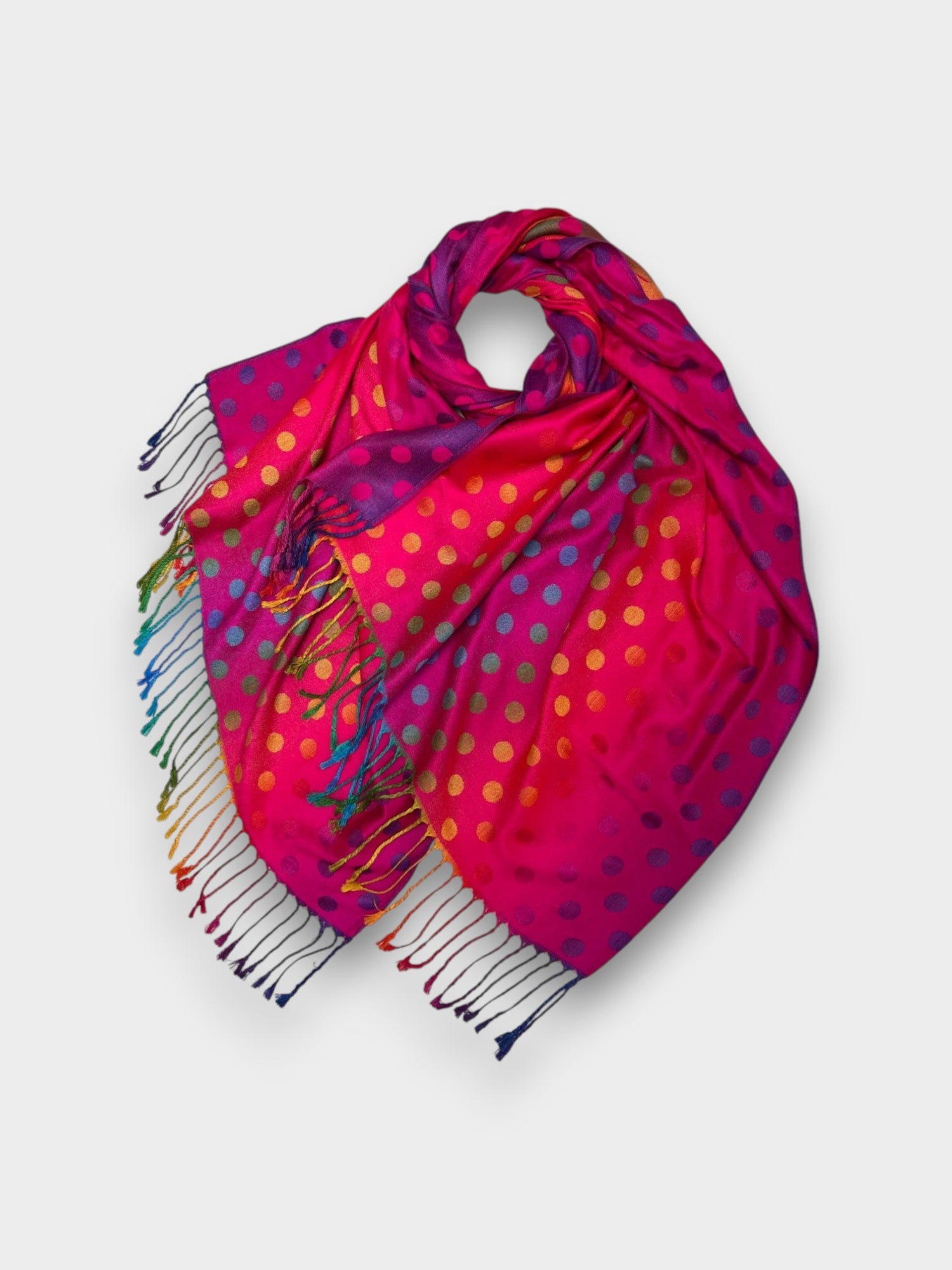 Reversible Pashmina - Rainbow Dots Print - Hot Pink