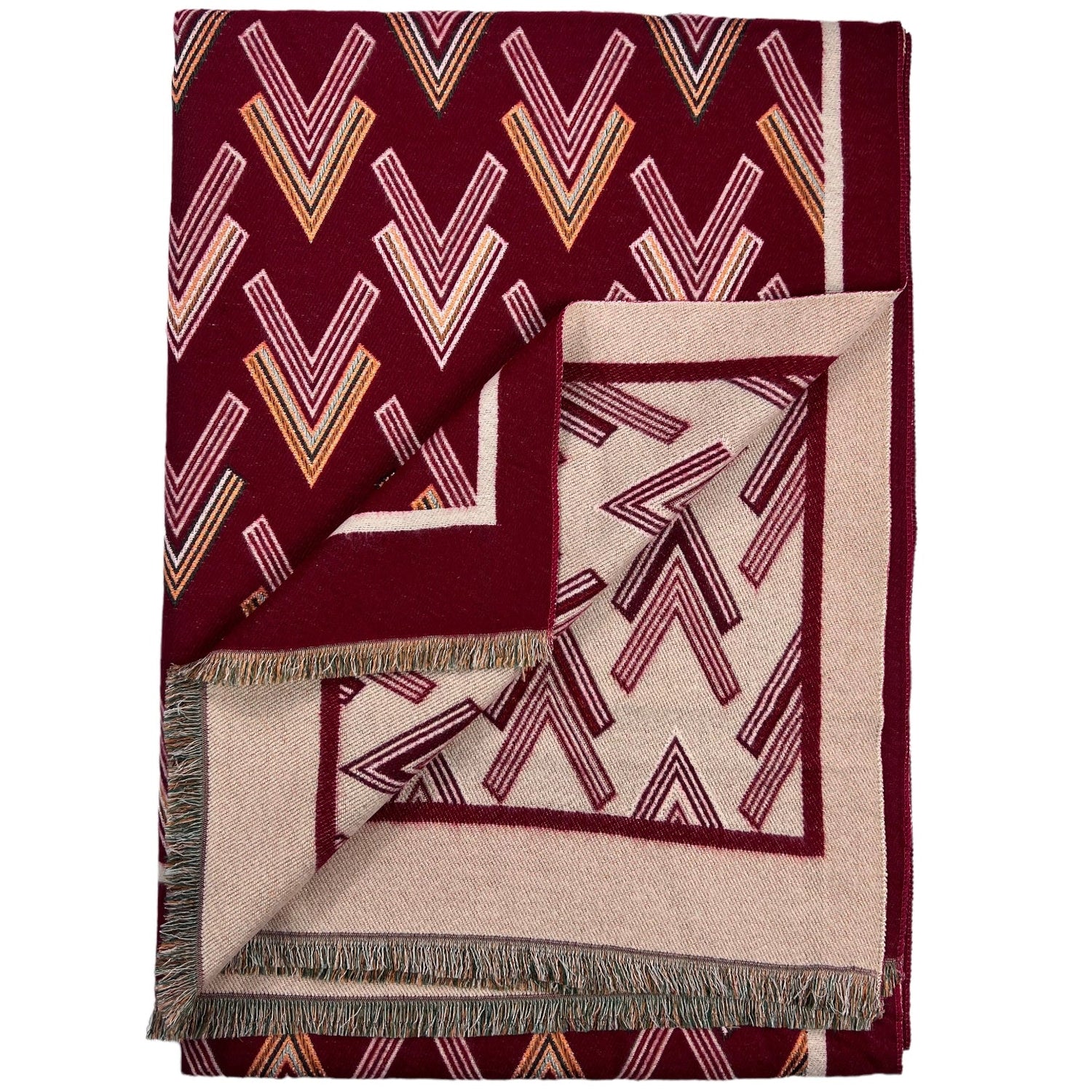 Multi Colourful Revisable Arrow Print Winter Scarf with Fringes - Red
