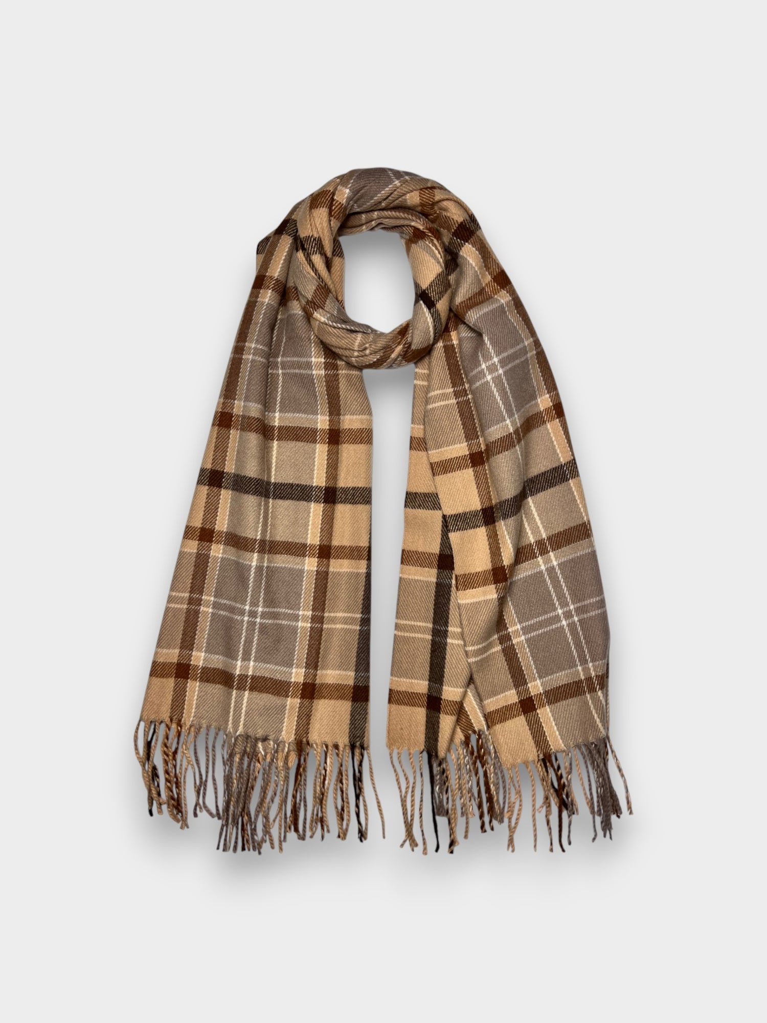 CLASSIC SCOTTISH TARTAN FINISHED WITH TASSEL WINTER SCARF - Beige
