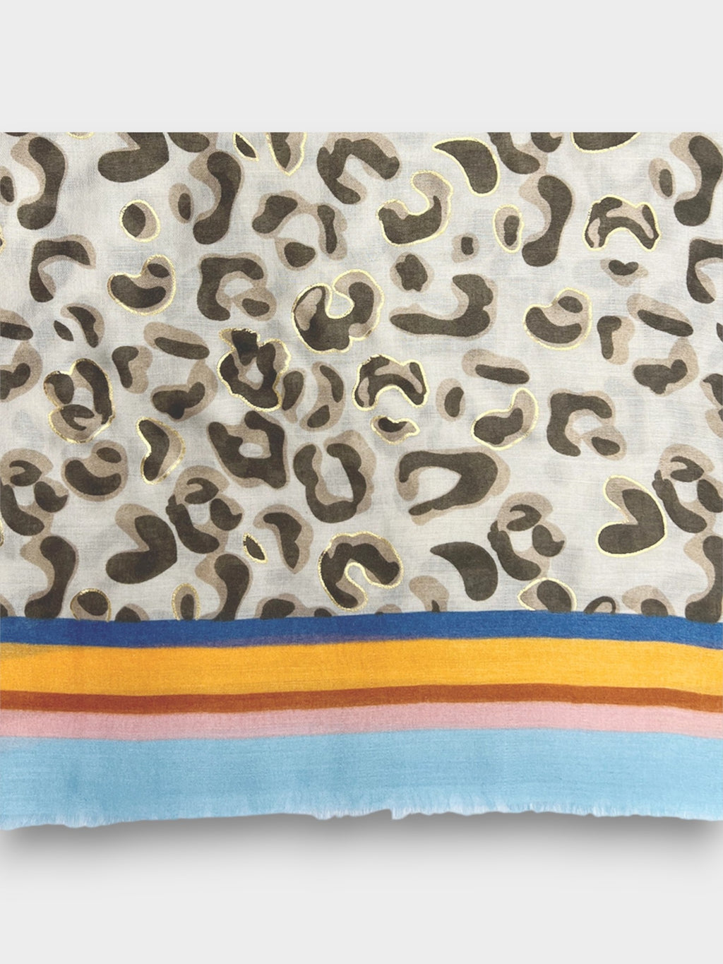 Printed Leopard Pattern Lightweight Scarf With Colorful Border