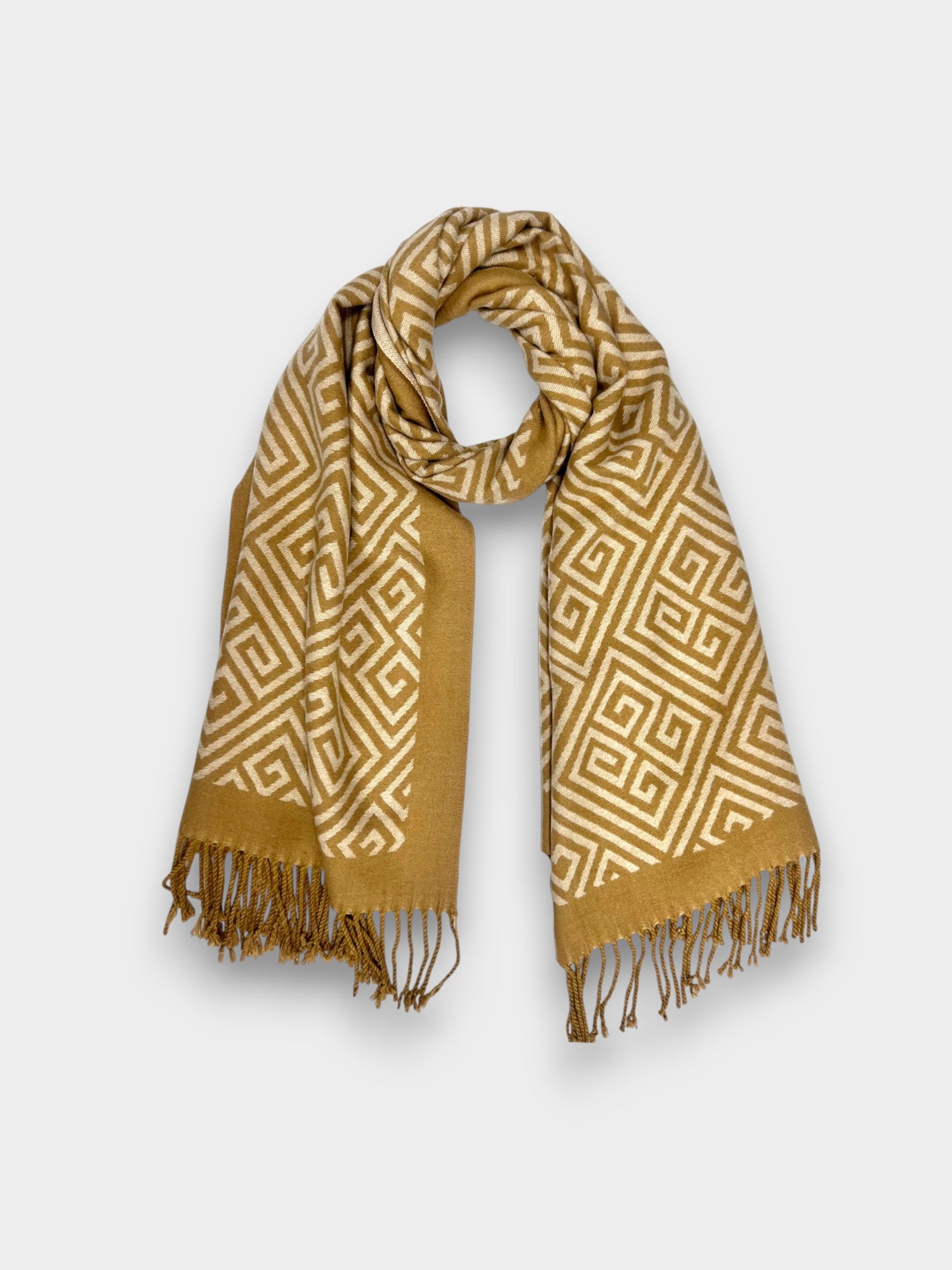 Maze Print Cashmere Blend Winter Scarf - Beige
