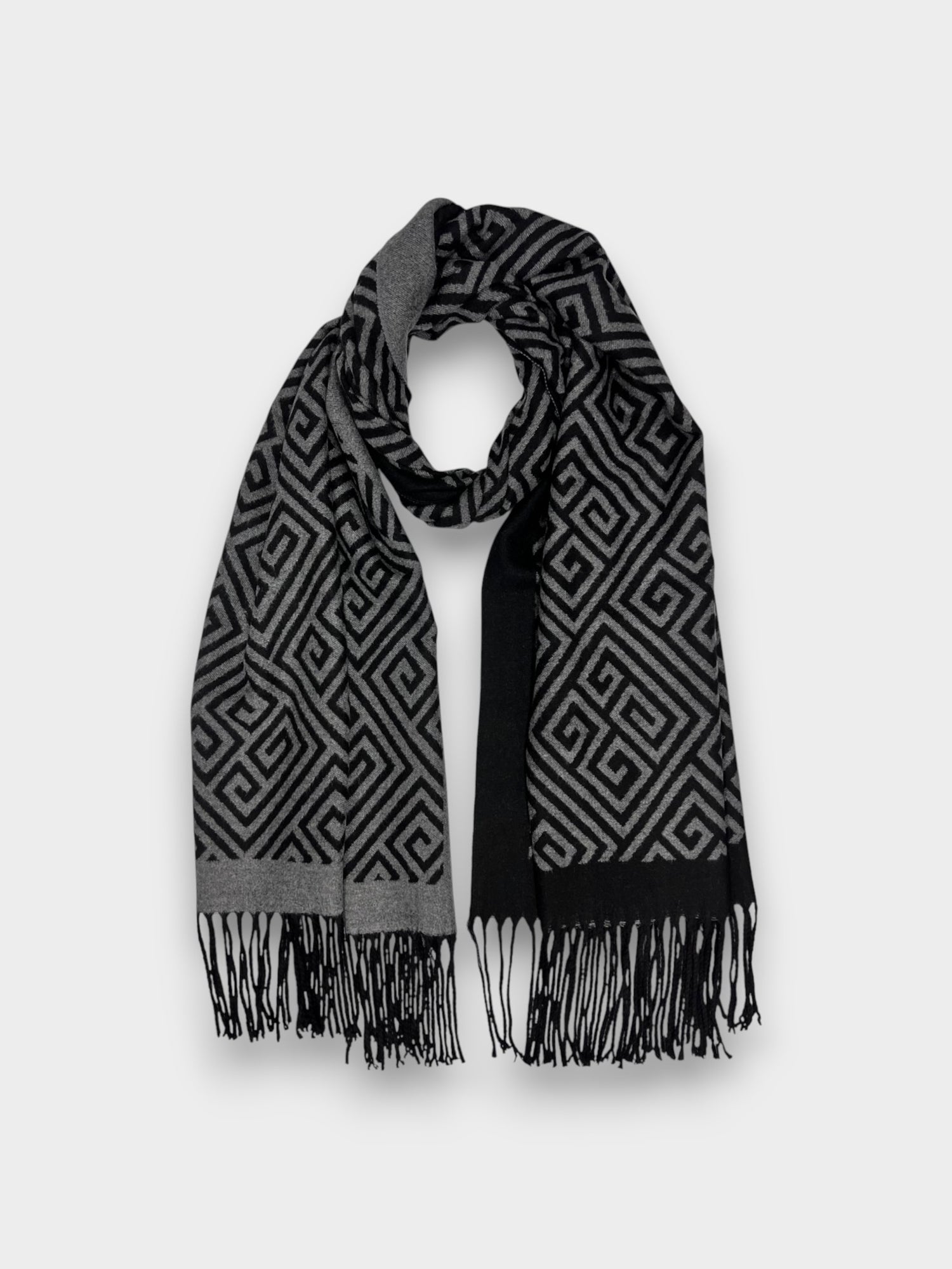 Maze Print Cashmere Blend Winter Scarf - Black
