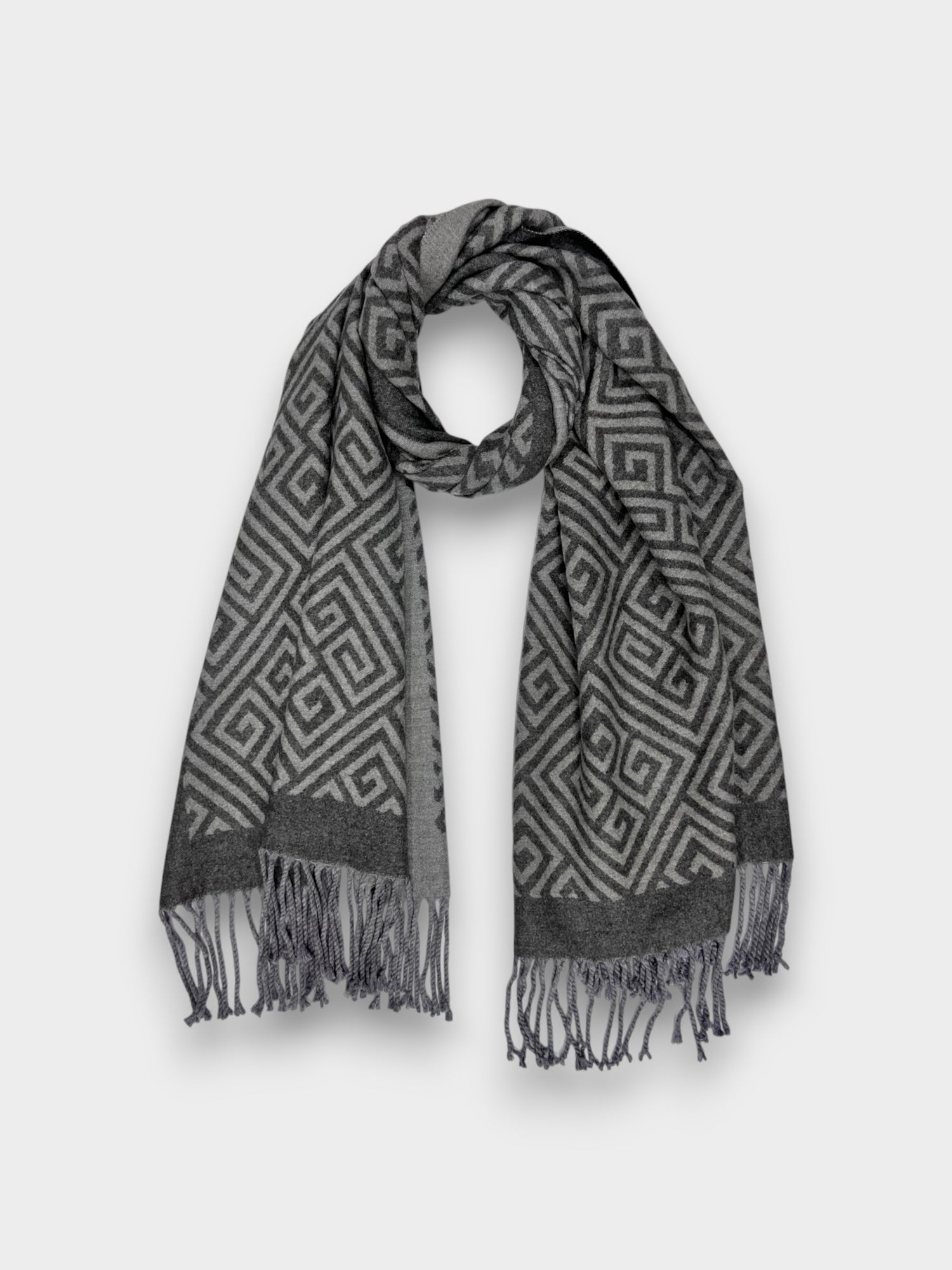 Maze Print Cashmere Blend Winter Scarf - Grey