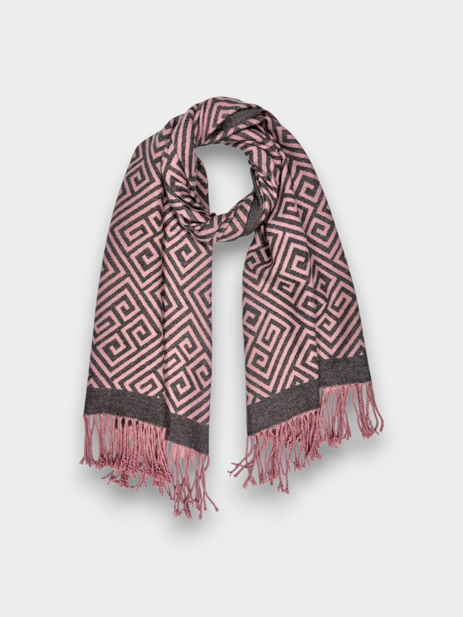 Maze Print Cashmere Blend Winter Scarf - Pink