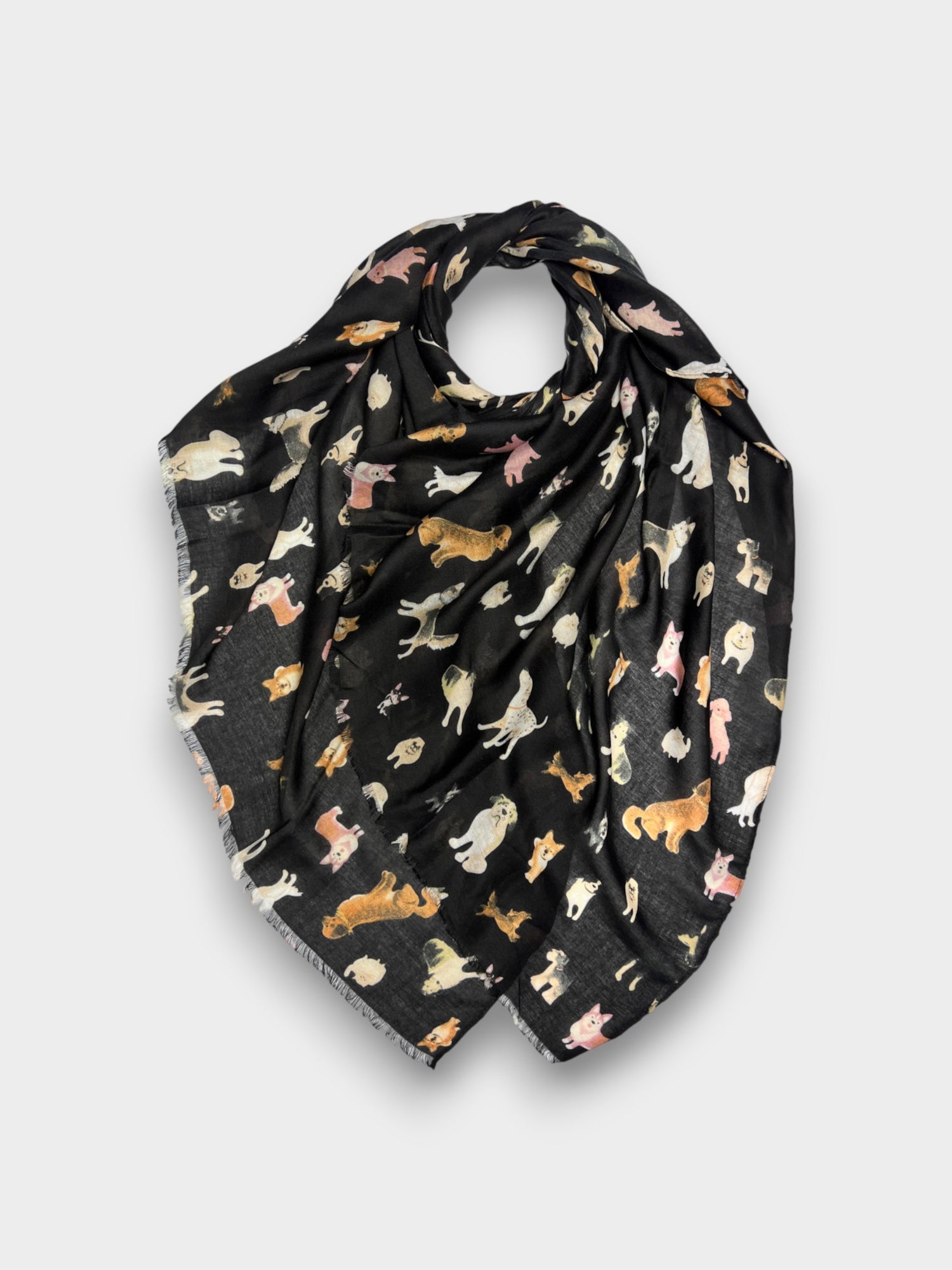 Dog Print With Mix Breeds On Medium Lightweight Scarf - Black