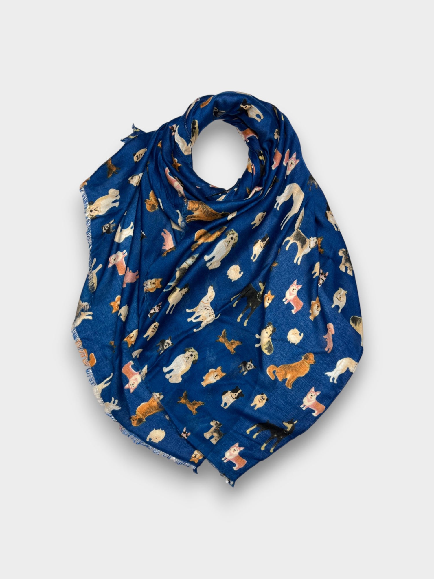 Dog Print With Mix Breeds On Medium Lightweight Scarf - Blue