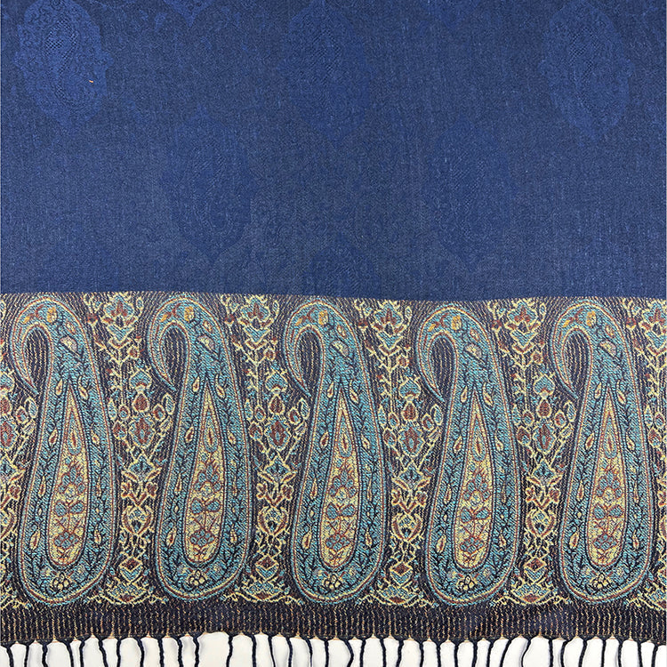 Pashmina - Two Tone Paisley Print - Navy