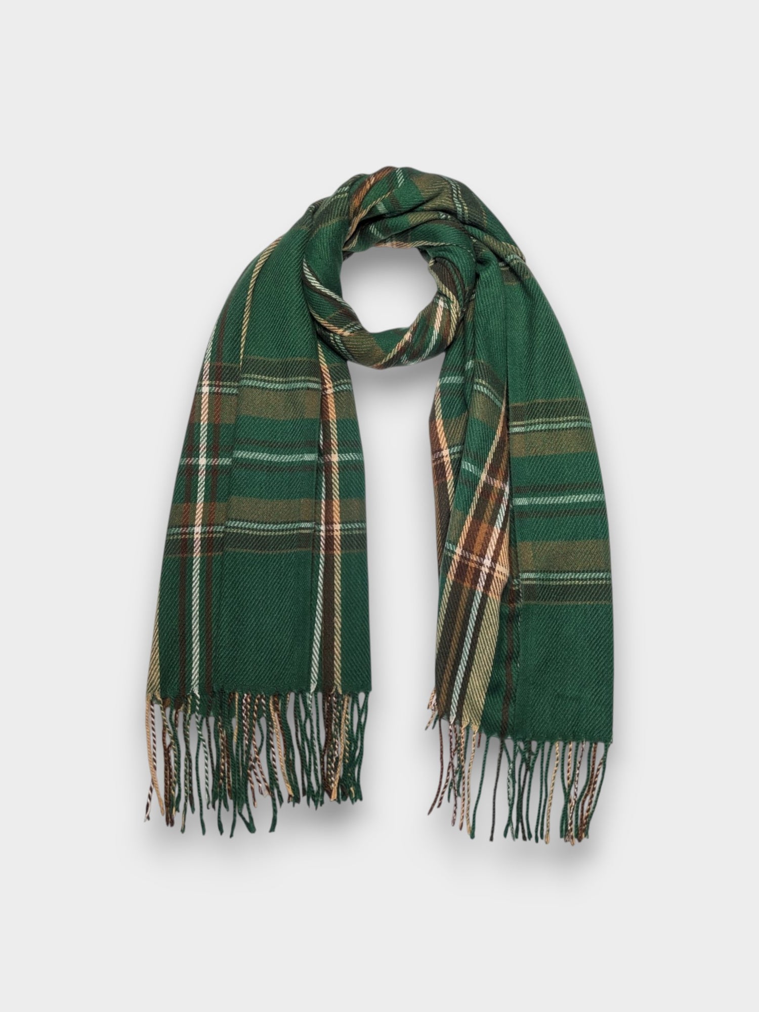 Winter Scarf: Tartan Woven with Tassels - Green