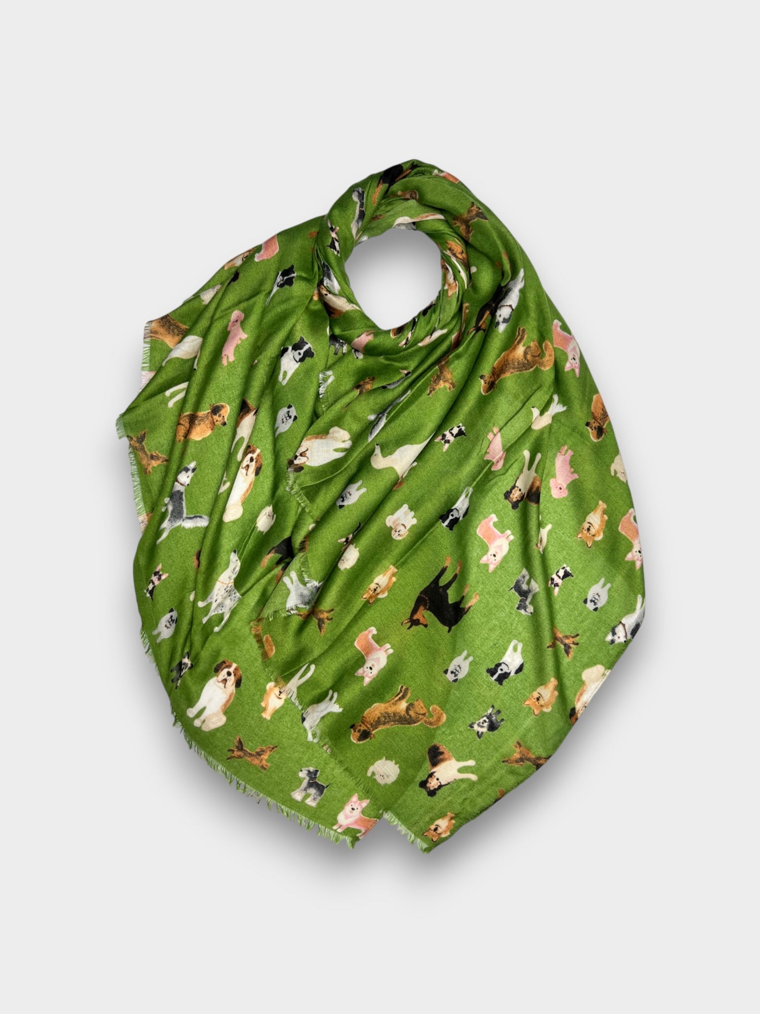 Dog Print With Mix Breeds On Medium Lightweight Scarf - Green